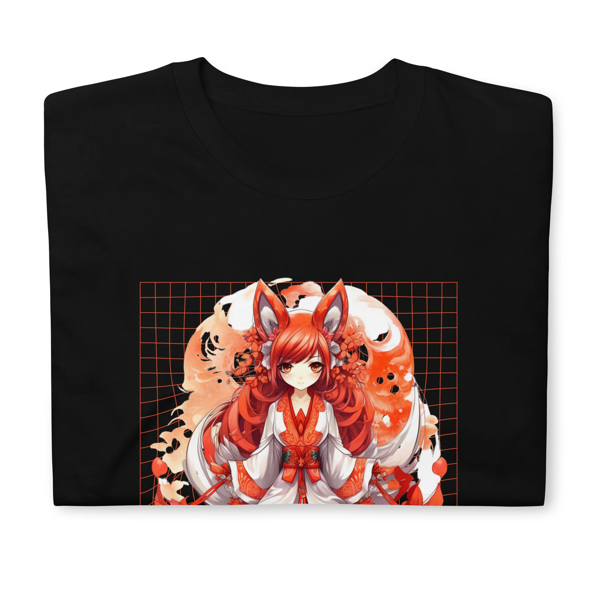 Kitsune Girl Anime: Swirling Leaves T-Shirt - Image 2