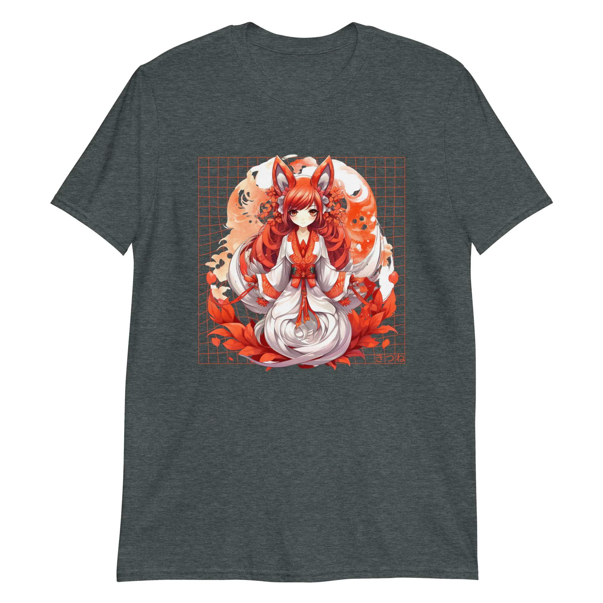 Kitsune Girl Anime: Swirling Leaves T-Shirt - Image 6