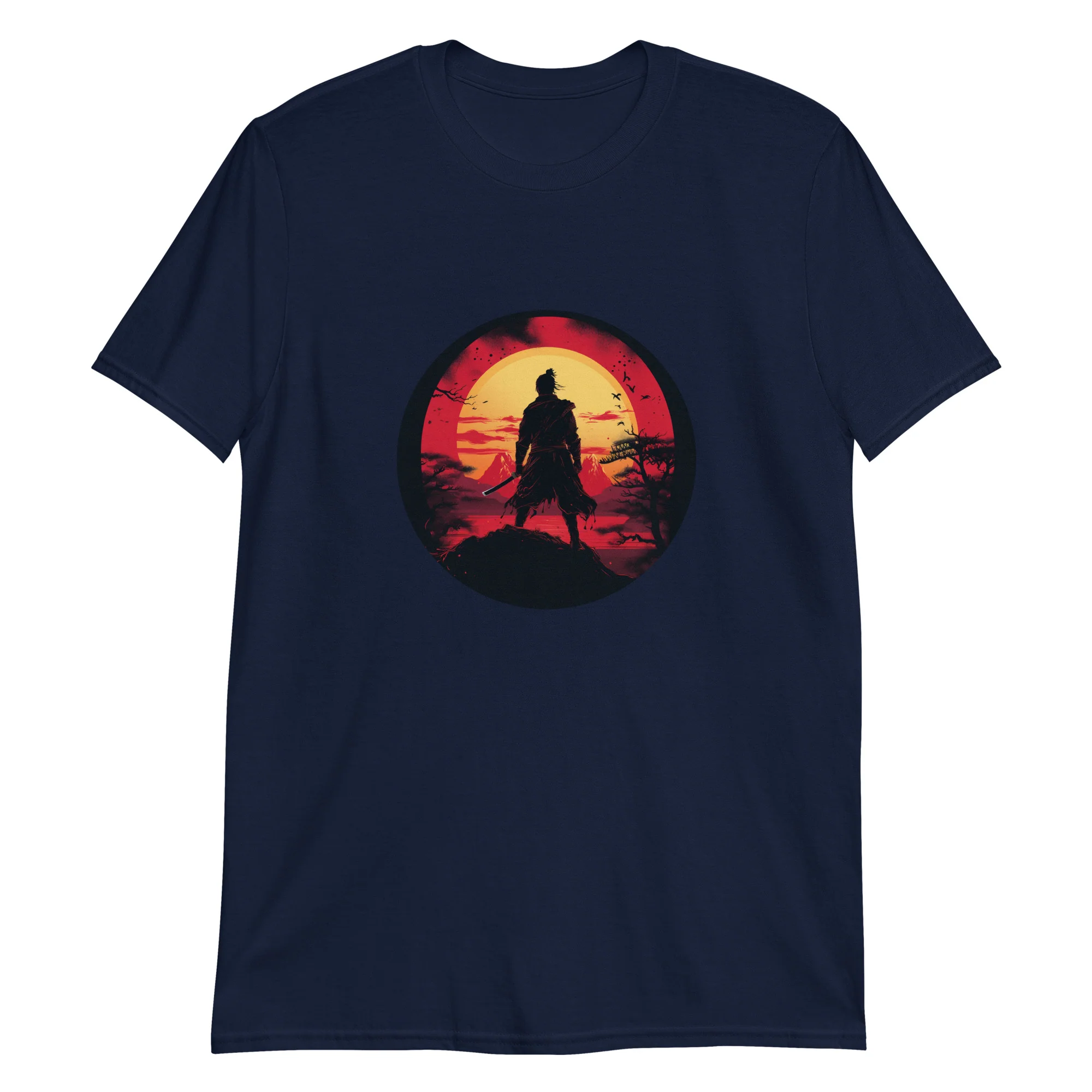 Lone Samurai Stares into the Rising Sun Short-Sleeve Unisex Japanese-Inspired T-Shirt - Image 2