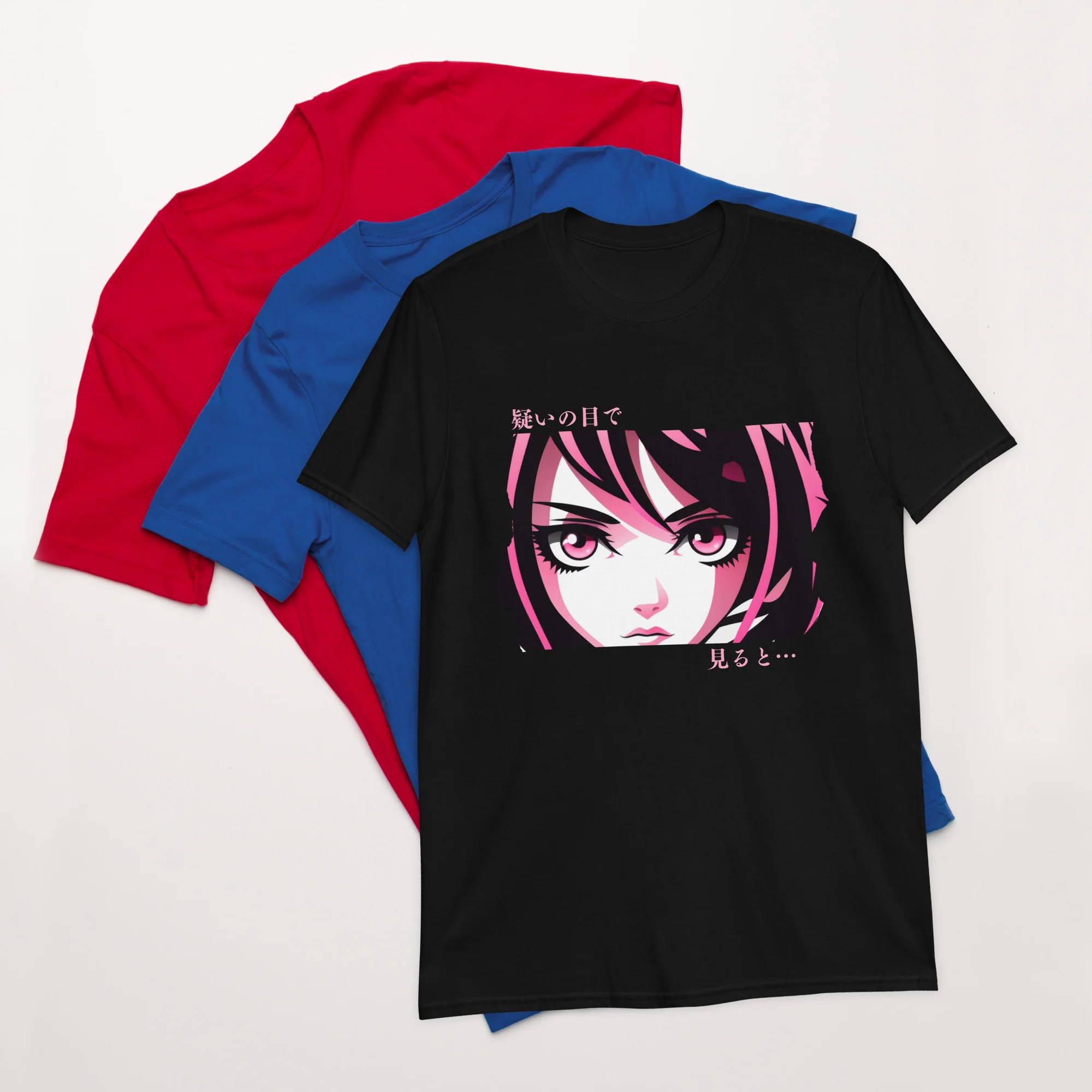 Looking with Suspicious Anime Eyes T-Shirt - Image 3