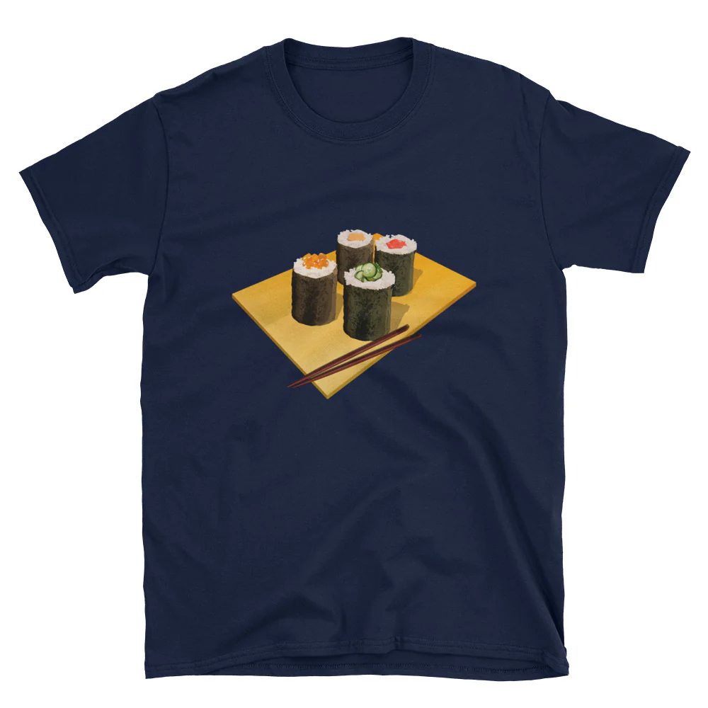 Makizushi Sushi Roll with Chopsticks Japanese Short-Sleeve Unisex T-Shirt - Image 3