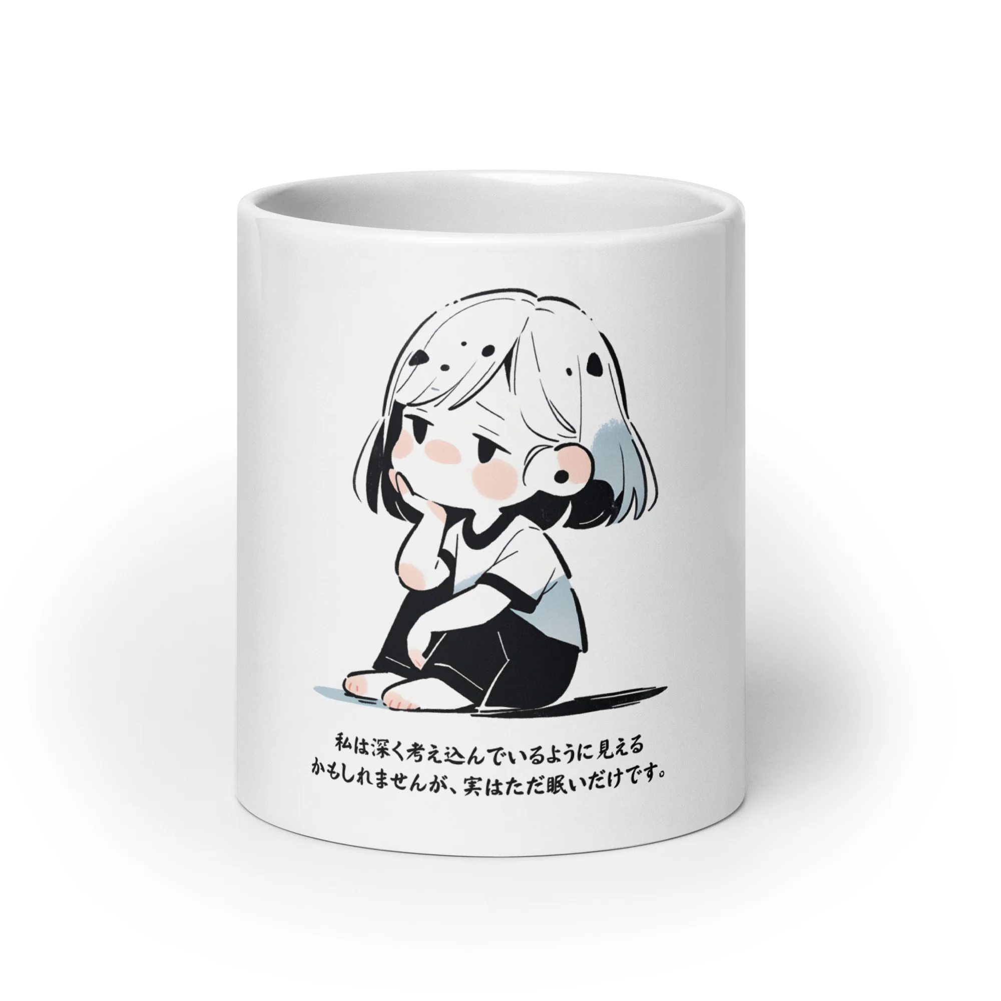 Manga Girl's Sleepy Thoughts in Japanese White Mug - Image 5