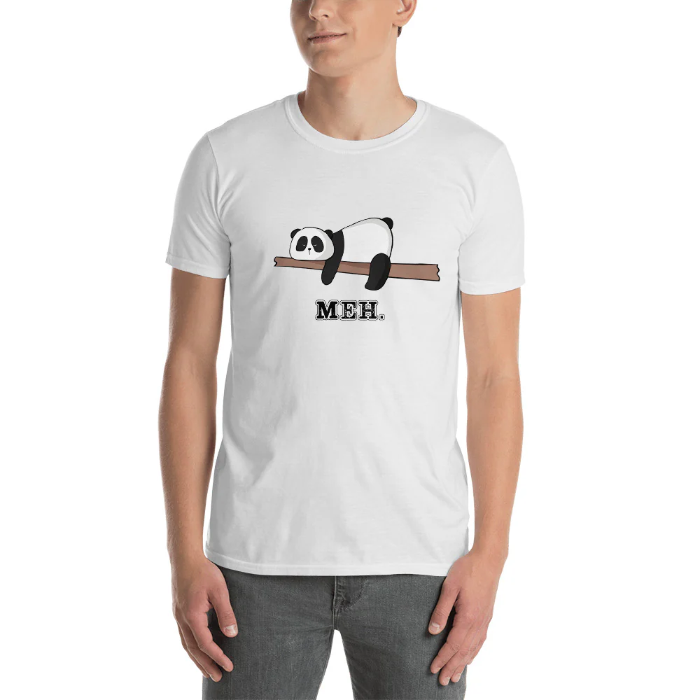 Meh Cartoon Panda on a Branch T-Shirt. Short-Sleeve Unisex T-Shirt