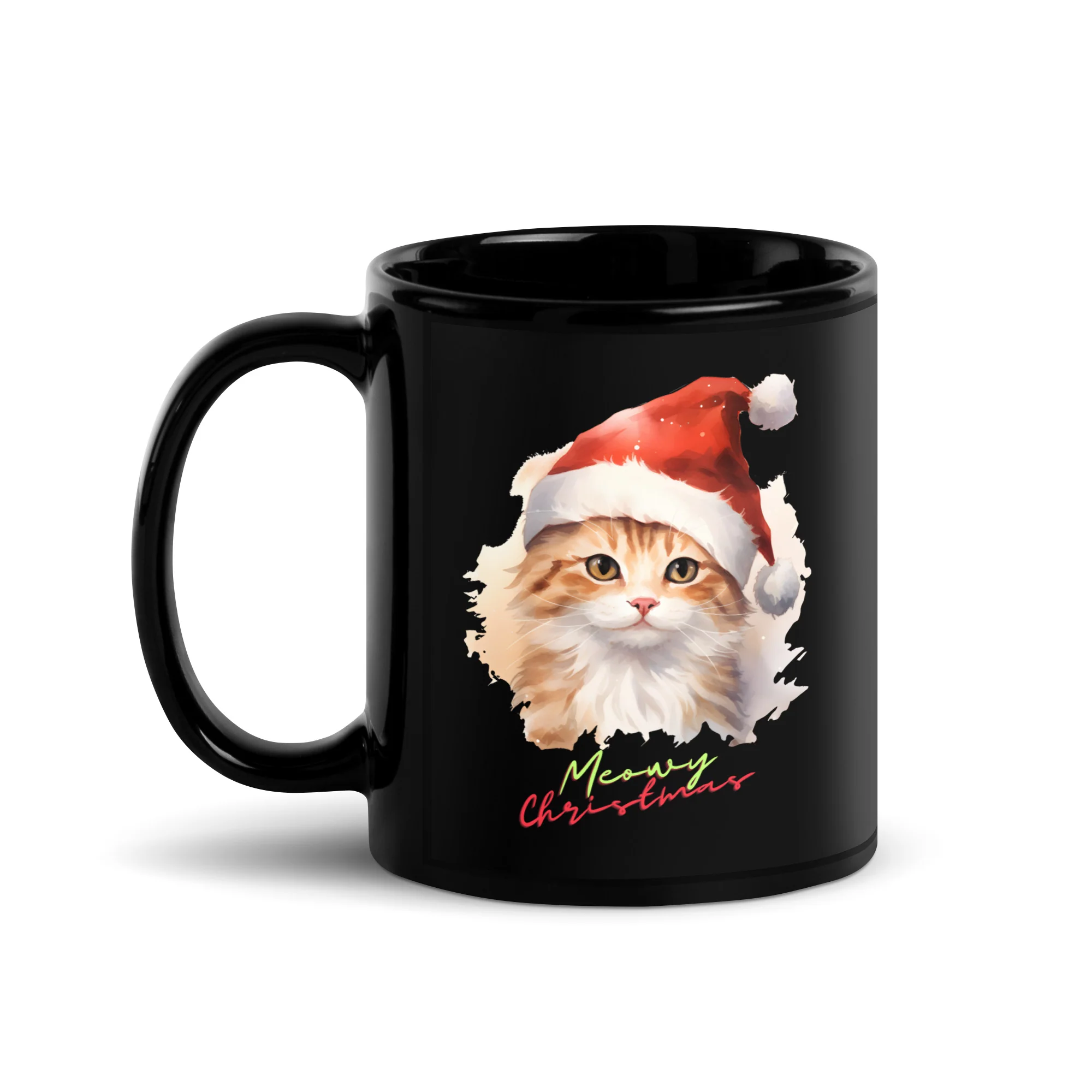Meowy Christmas Festive Feline Black Mug - Image 2