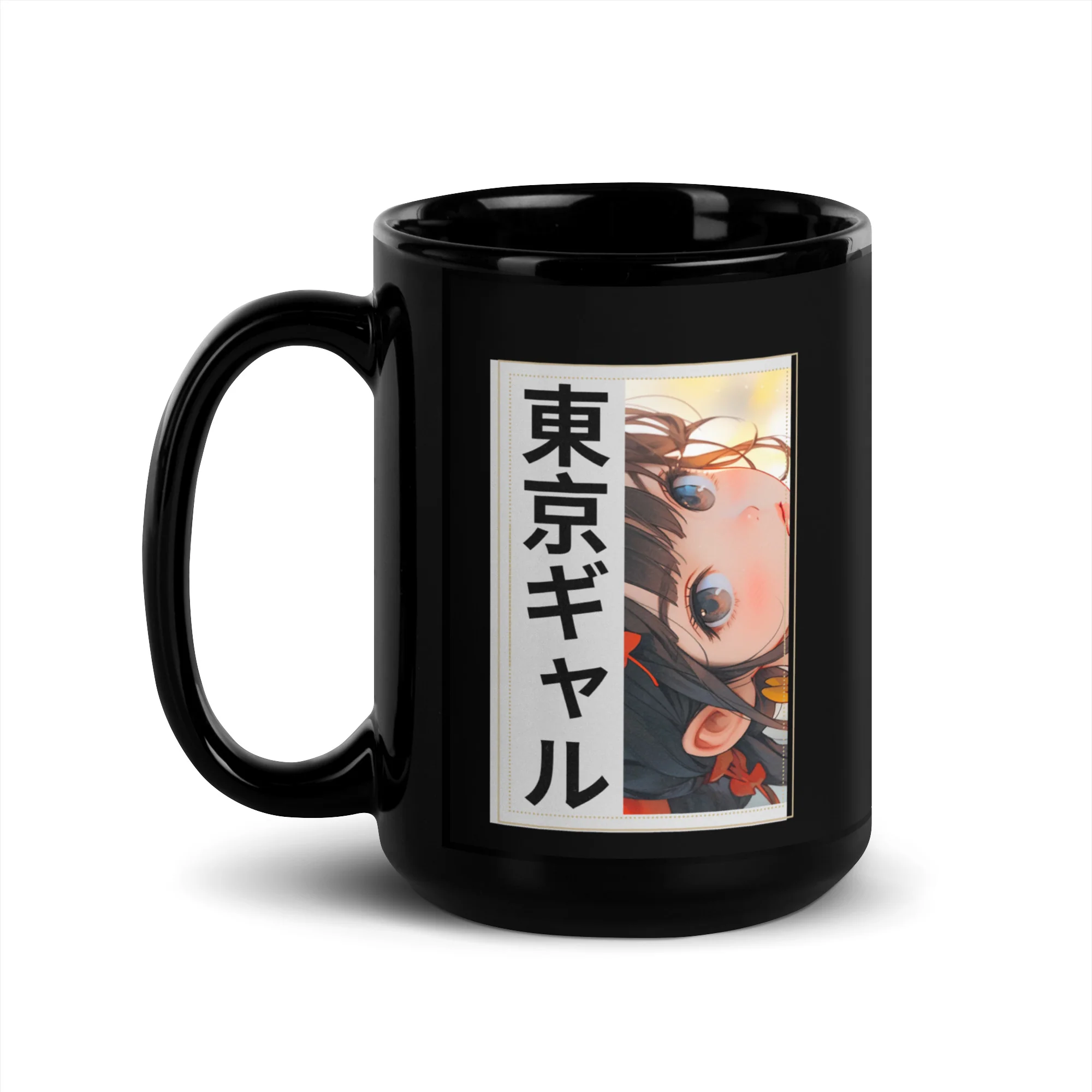 Mysterious Tokyo Girl 東京ギャル Black Glossy Mug - Image 2