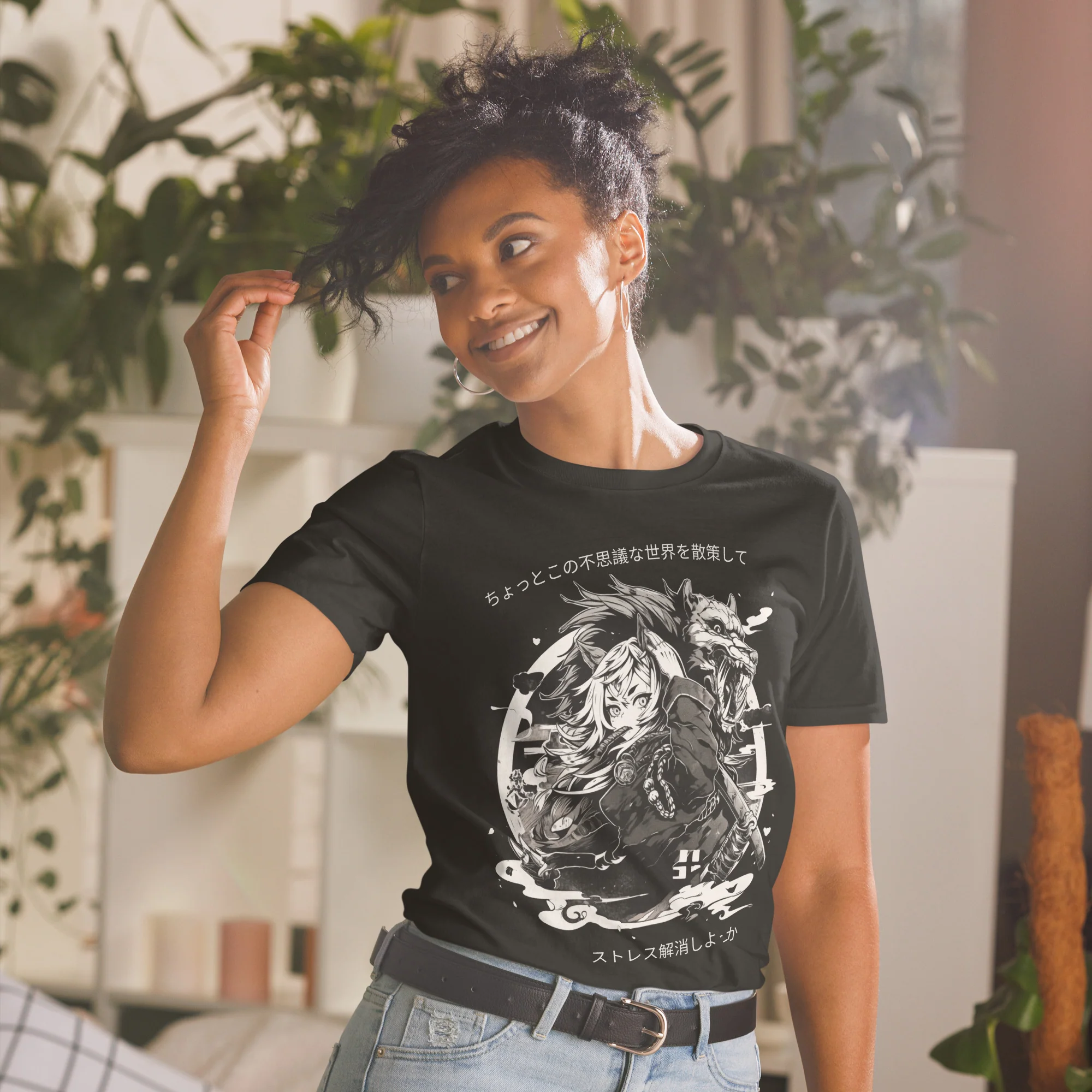 Mystical Anime Kitsune Girl T-Shirt - Image 2