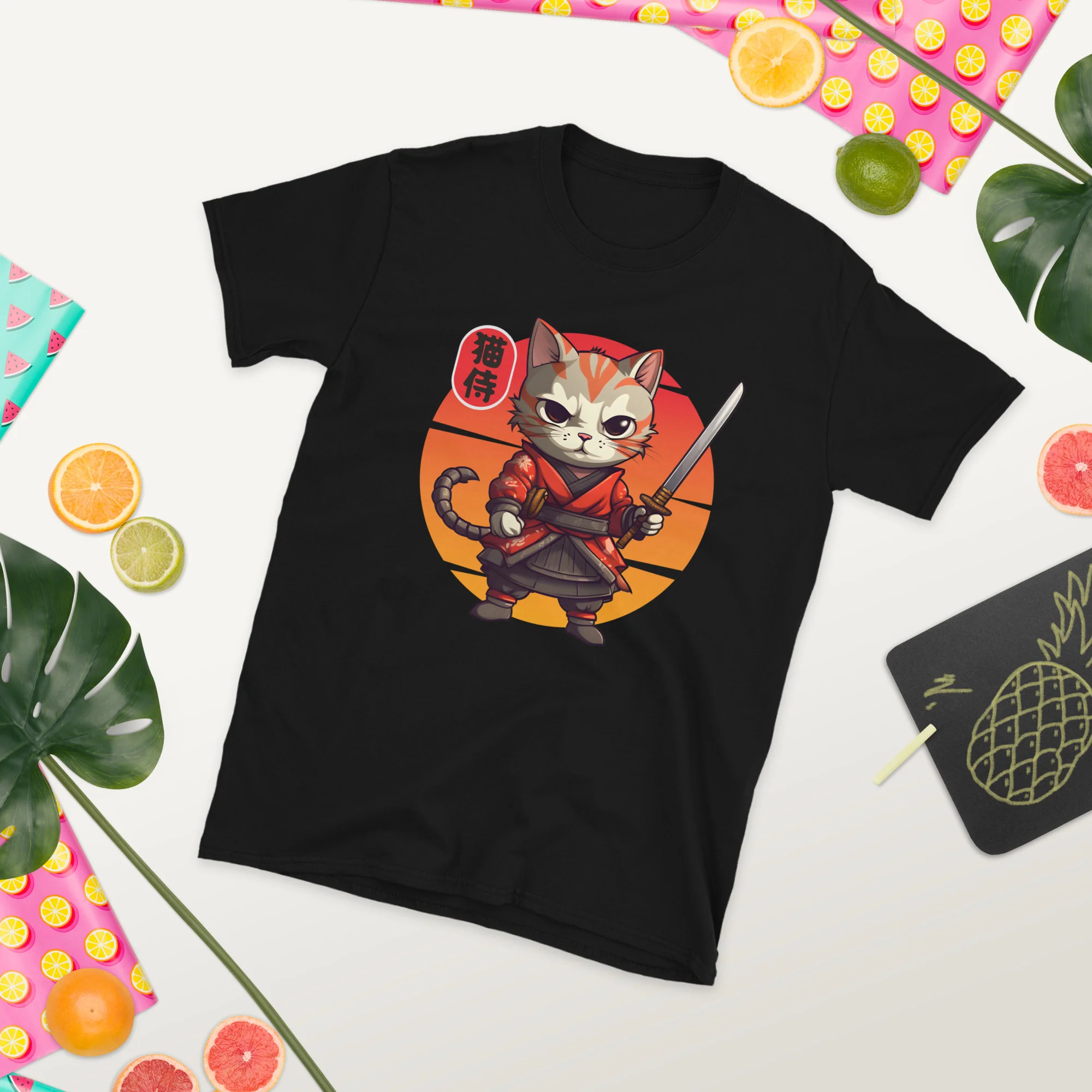 Neko Zamurai - Sunset Samurai Cat T-Shirt - Image 3
