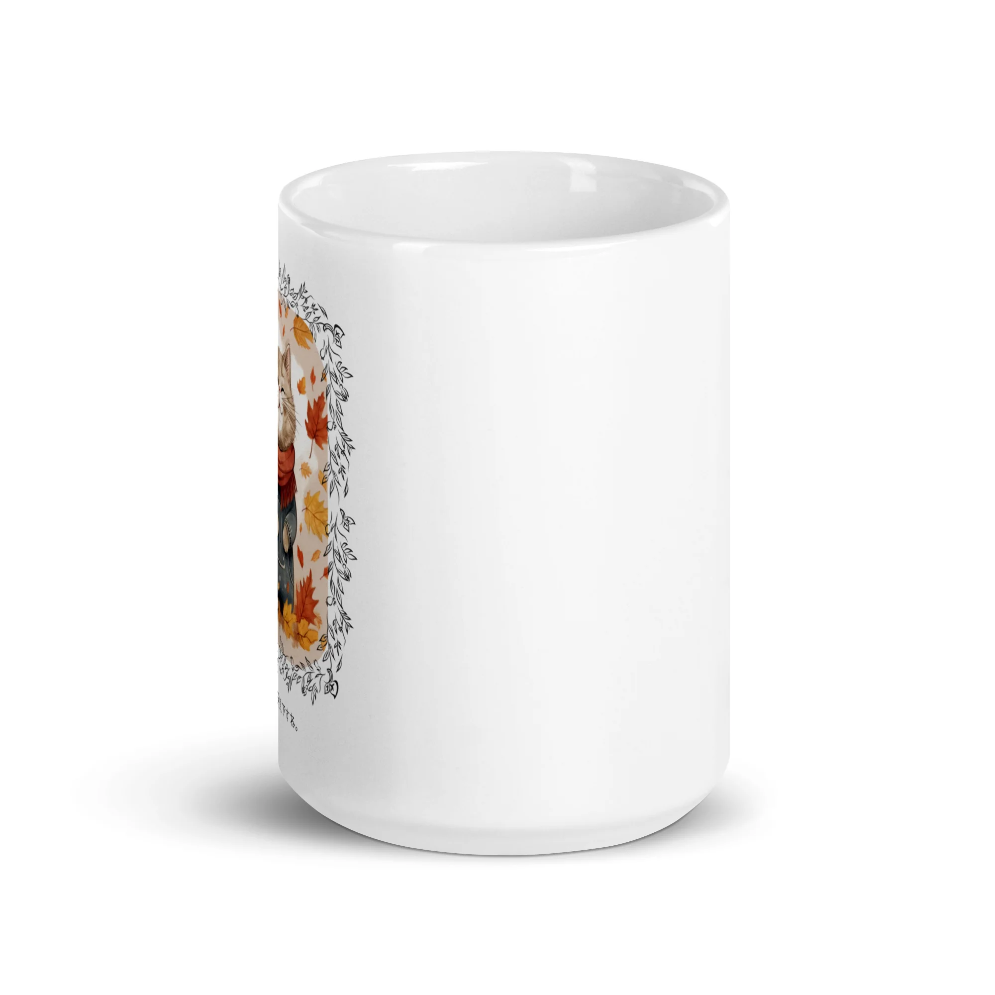 Nice Weather Cat Enjoying Autumn Leaves White Mug - Image 3