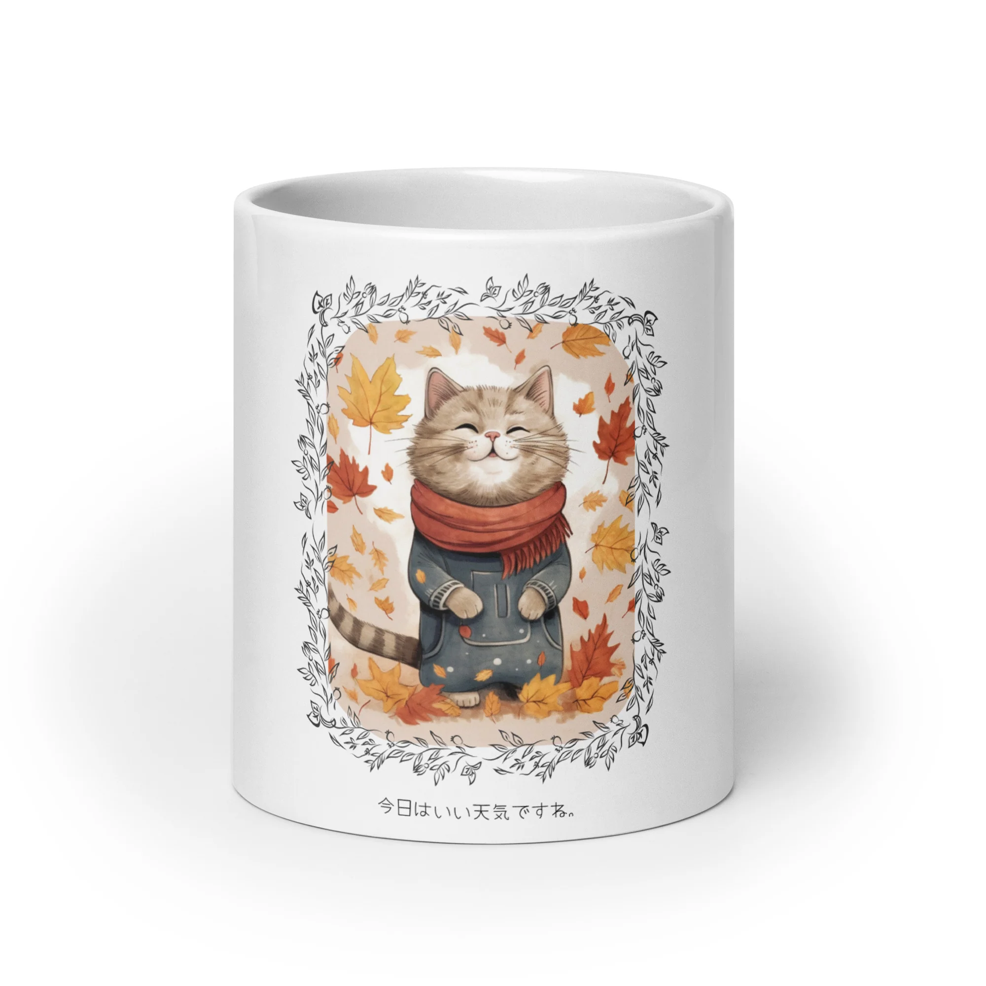 Nice Weather Cat Enjoying Autumn Leaves White Mug - Image 6