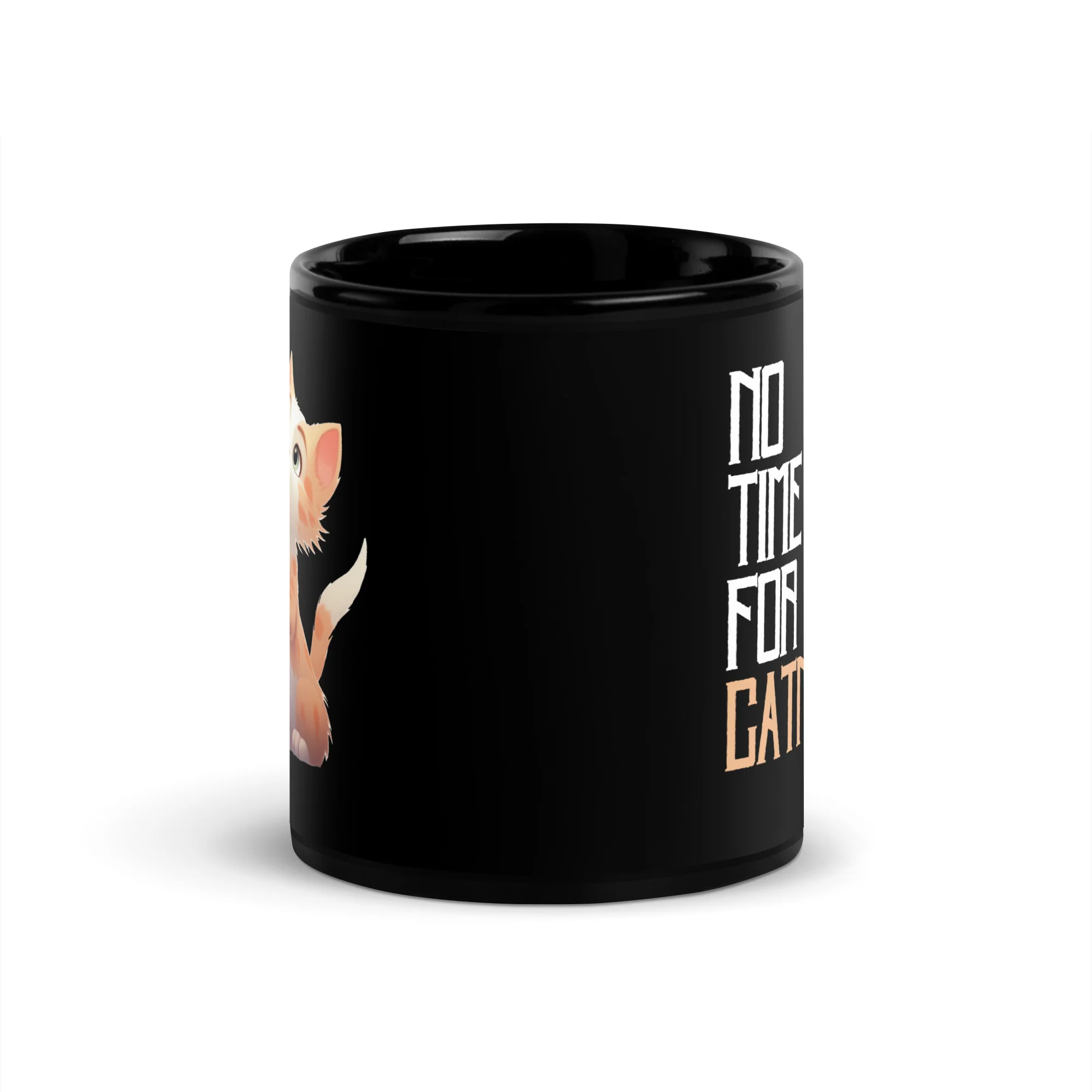 No Time for a Catnap Adorable Kitty Black Mug - Image 3