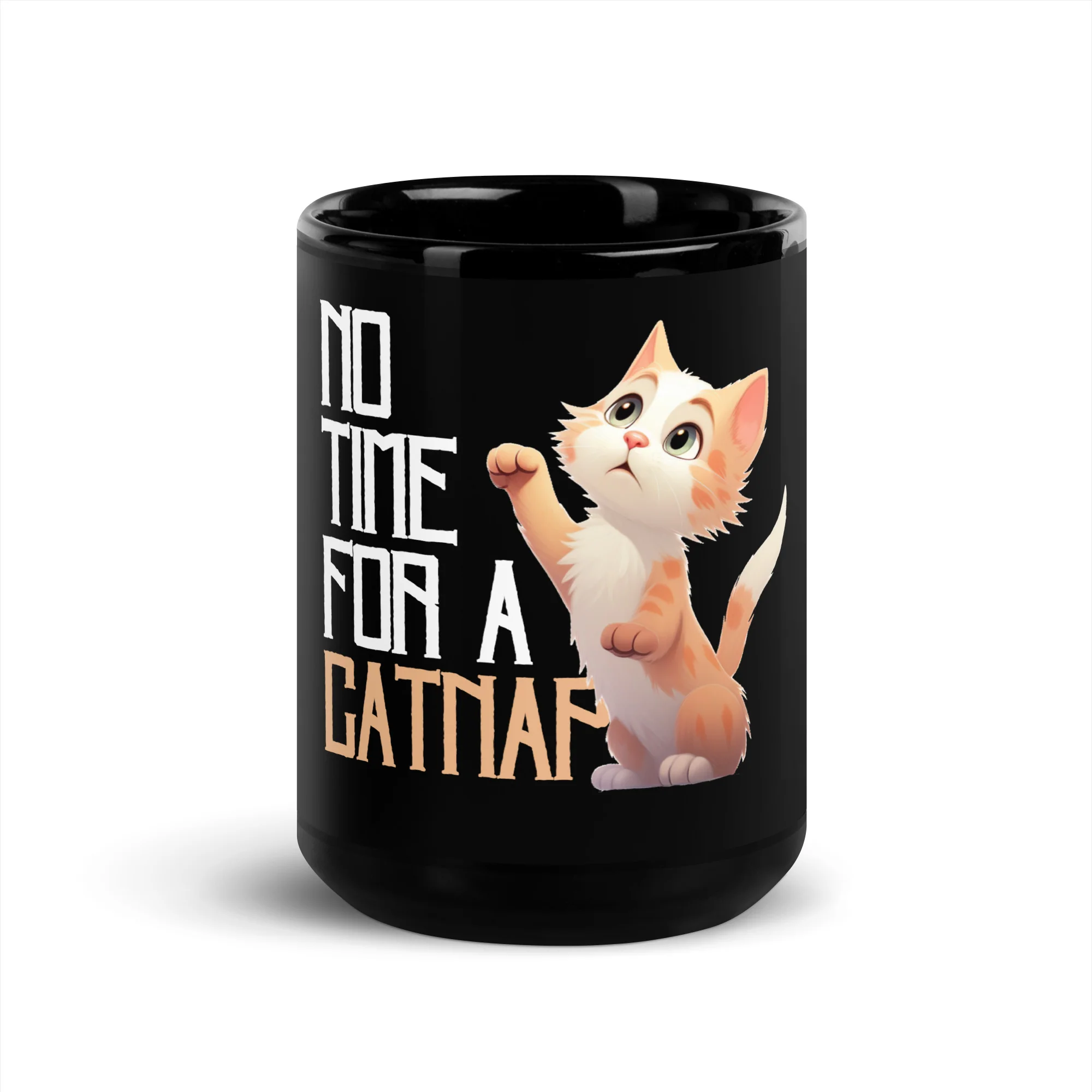 No Time for a Catnap Adorable Kitty Black Mug - Image 6