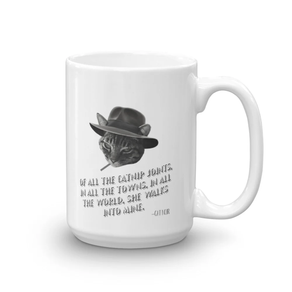 Of All the Catnip Joints She Walks into Mine Noir Cat Mug - Image 2