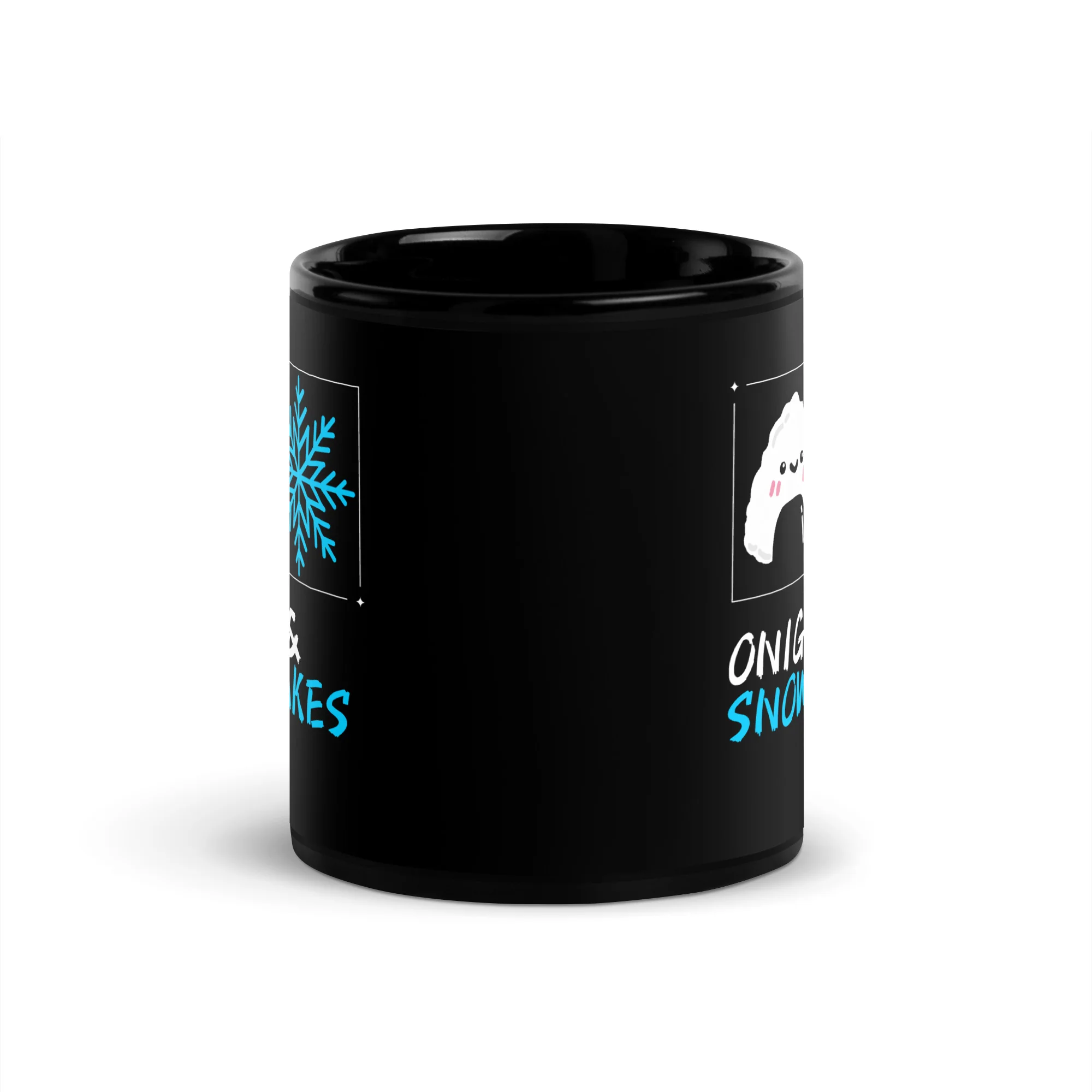 Onigiri and Snowflakes Black Mug - Image 3