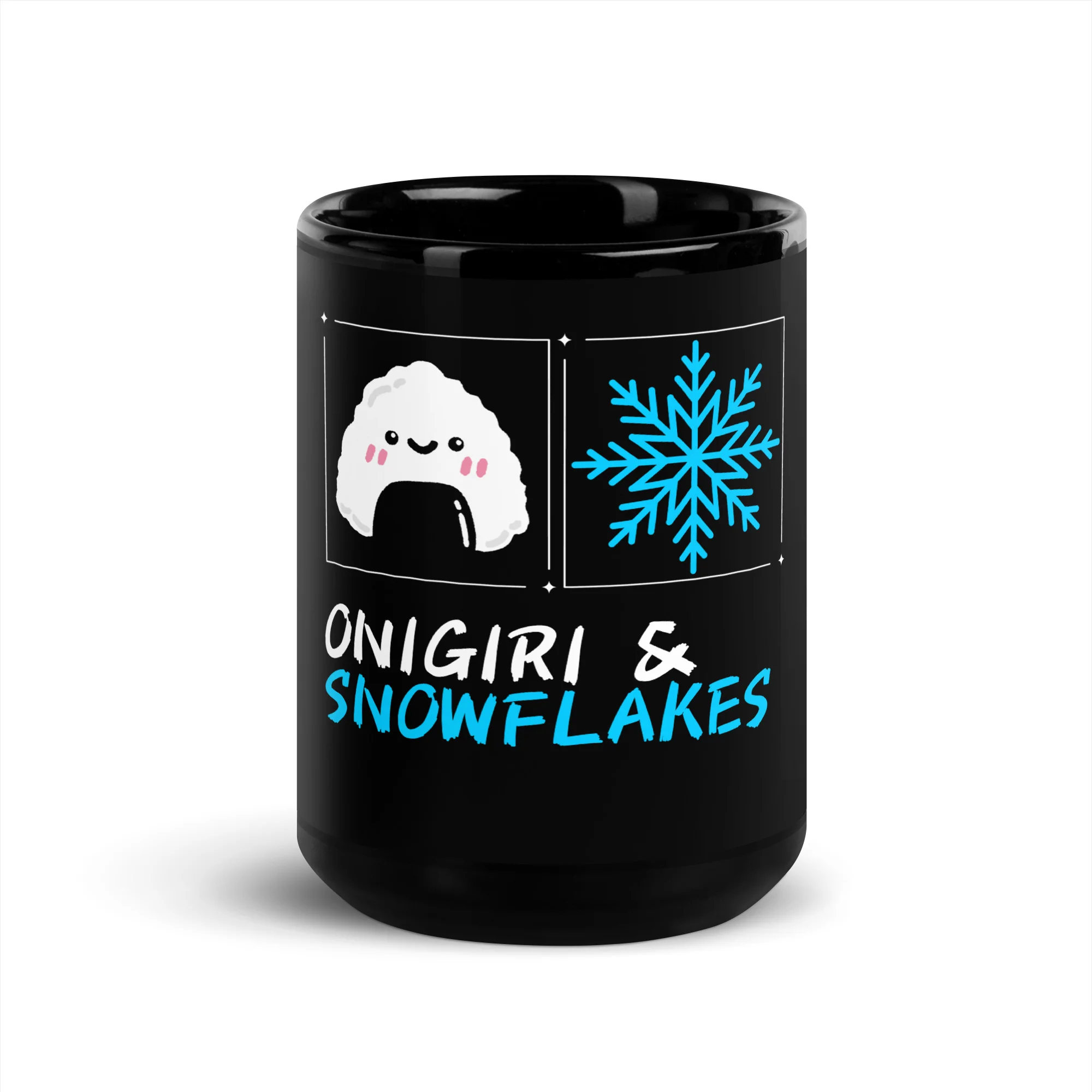 Onigiri and Snowflakes Black Mug - Image 6