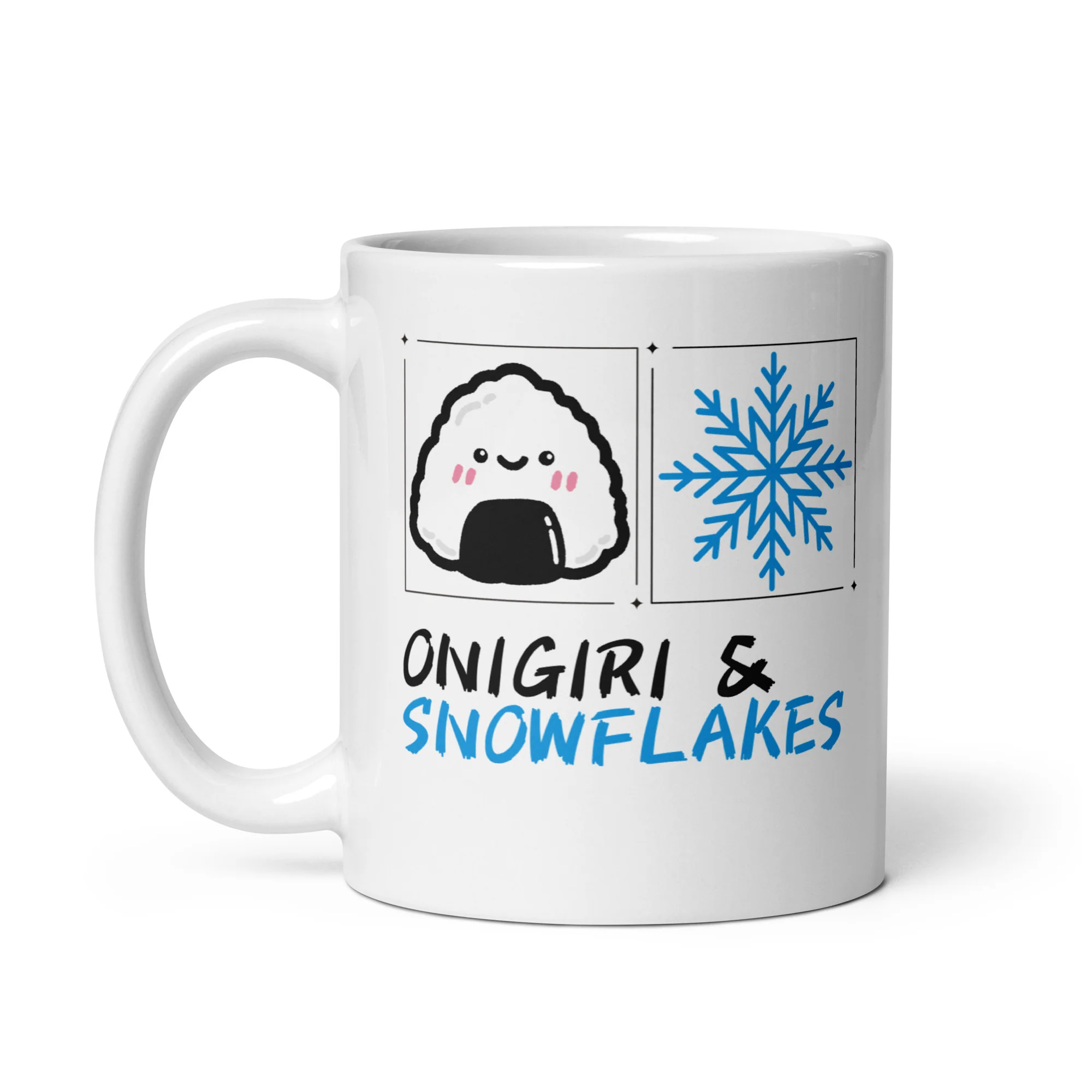 Onigiri and Snowflakes for the Holidays White Mug - Image 2