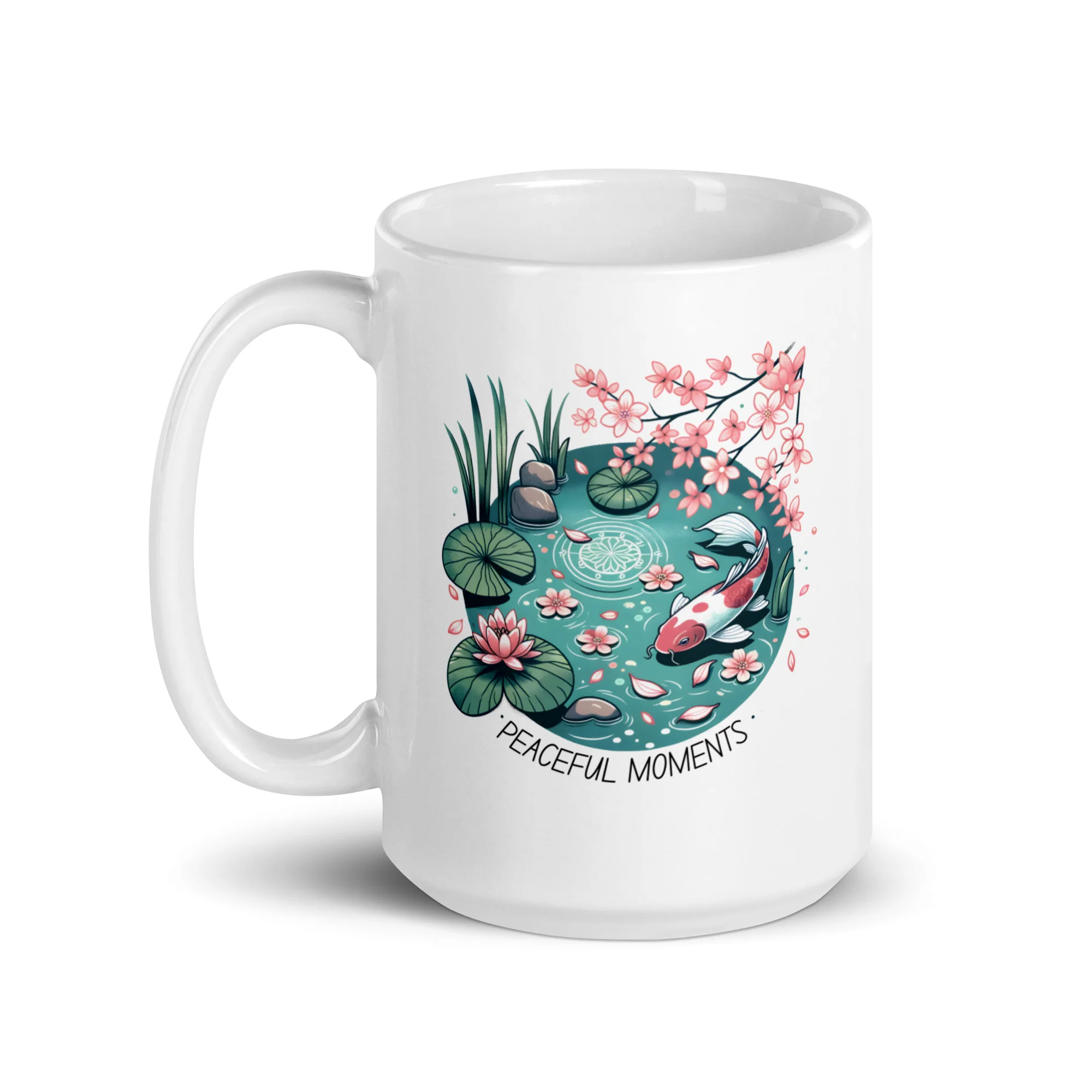Peaceful Moments Japanese Koi Scene White Mug - Image 2