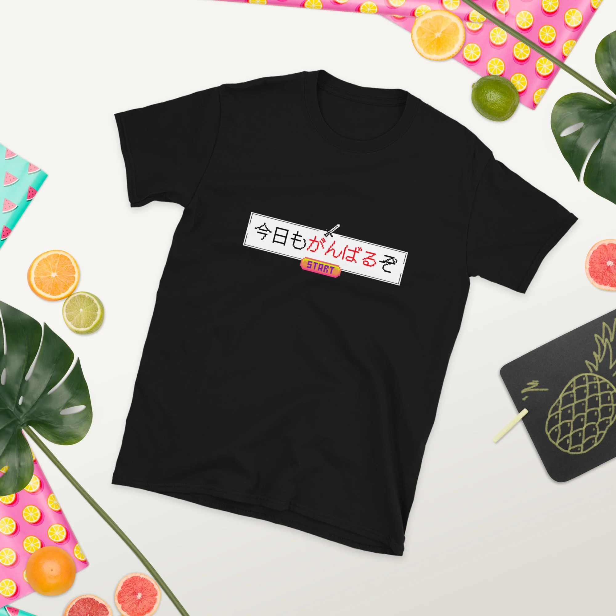 Press Start to Ganbaru - Retro Japanese Short-Sleeve Unisex T-Shirt - Image 5