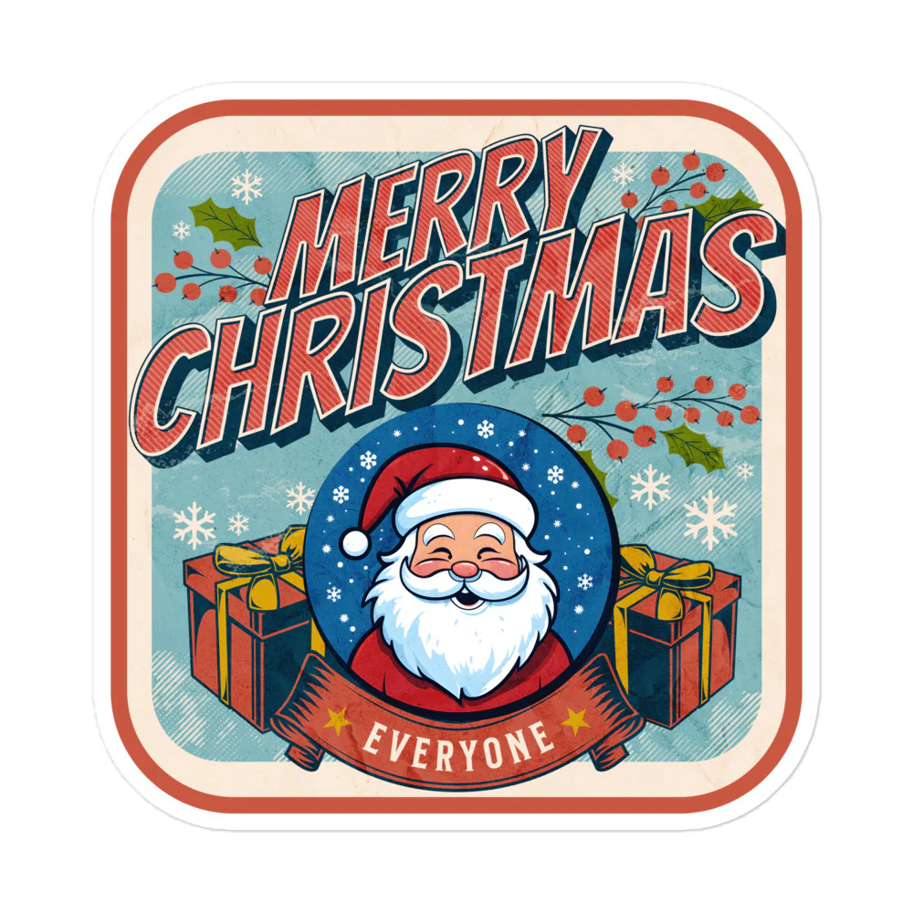 Retro Merry Christmas: Santa Smiles Sticker - Image 3