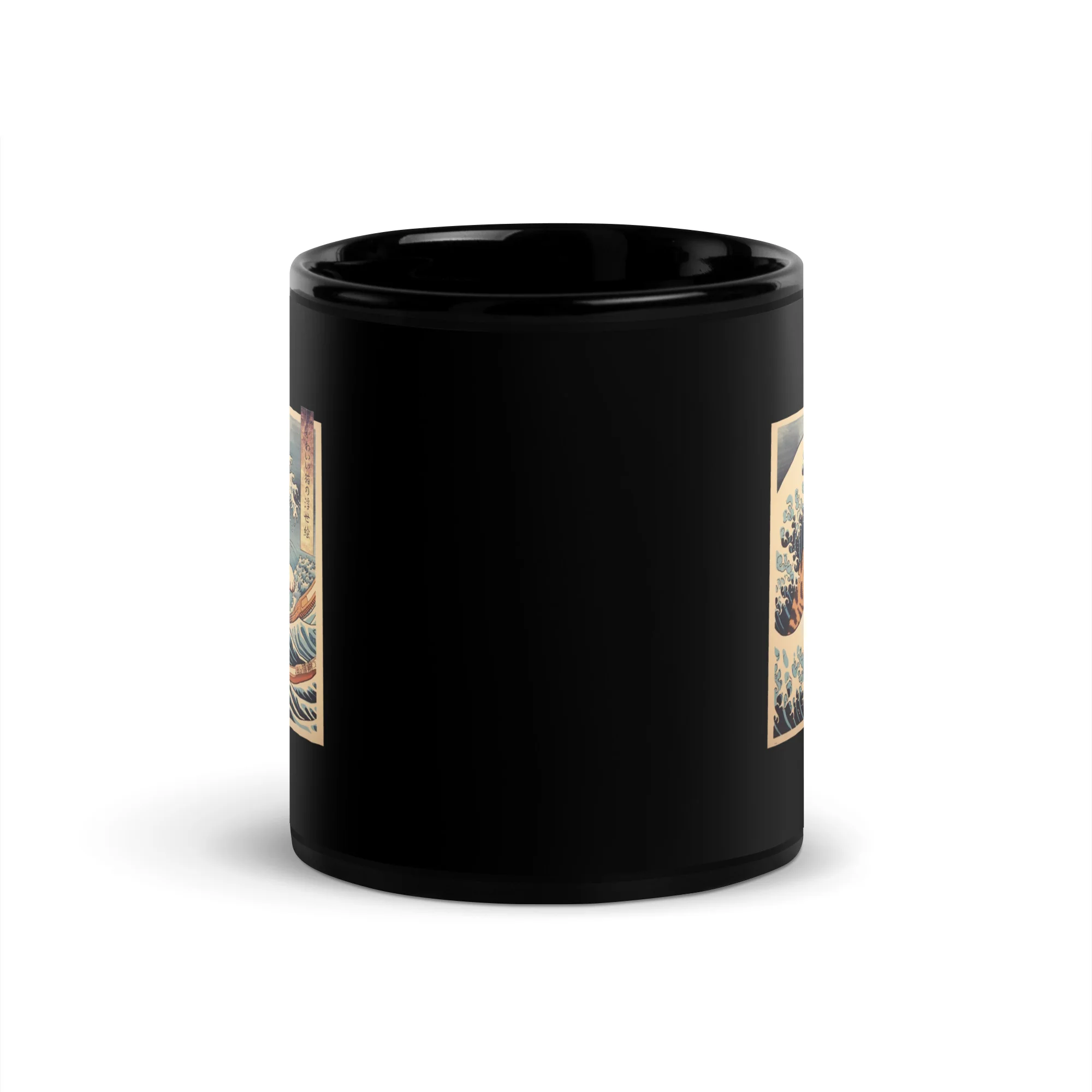Riding the Wave - Ukiyo-e Cat Art Black Mug - Image 3