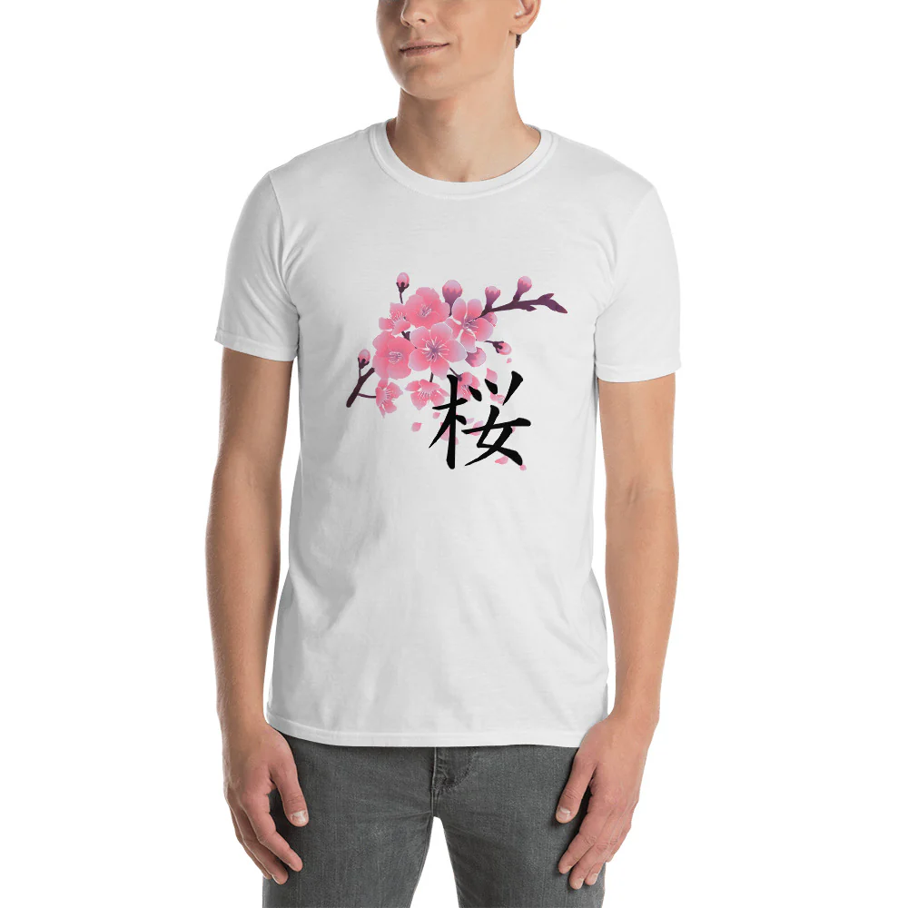 Sakura Cherry Blossoms with Japanese Kanji Shirt. Short-Sleeve Unisex T-Shirt