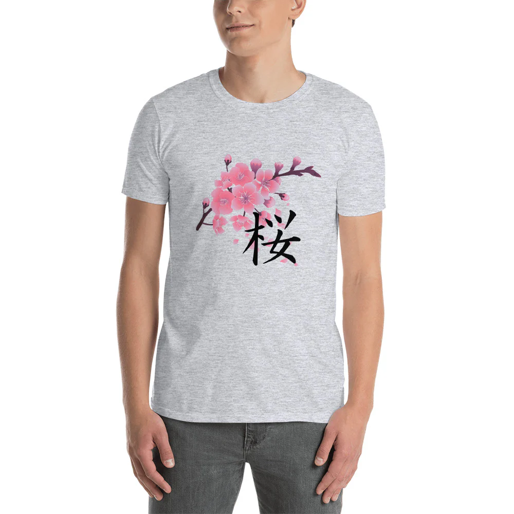 Sakura Cherry Blossoms with Japanese Kanji Shirt. Short-Sleeve Unisex T-Shirt - Image 3
