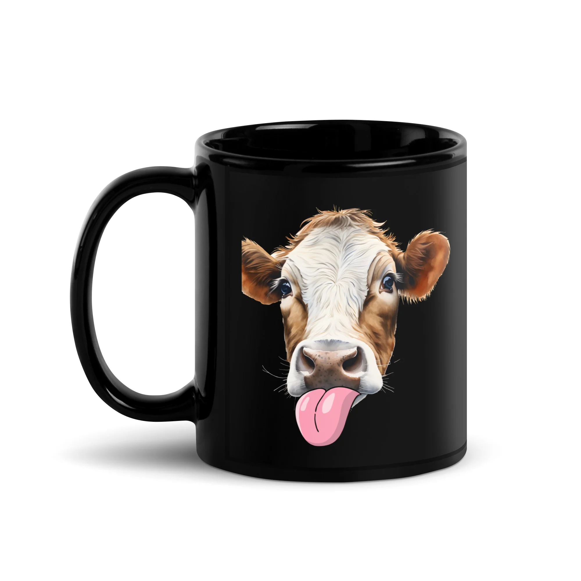 Silly Cow Tongue-Out A Whimsical Black Mug - Image 2