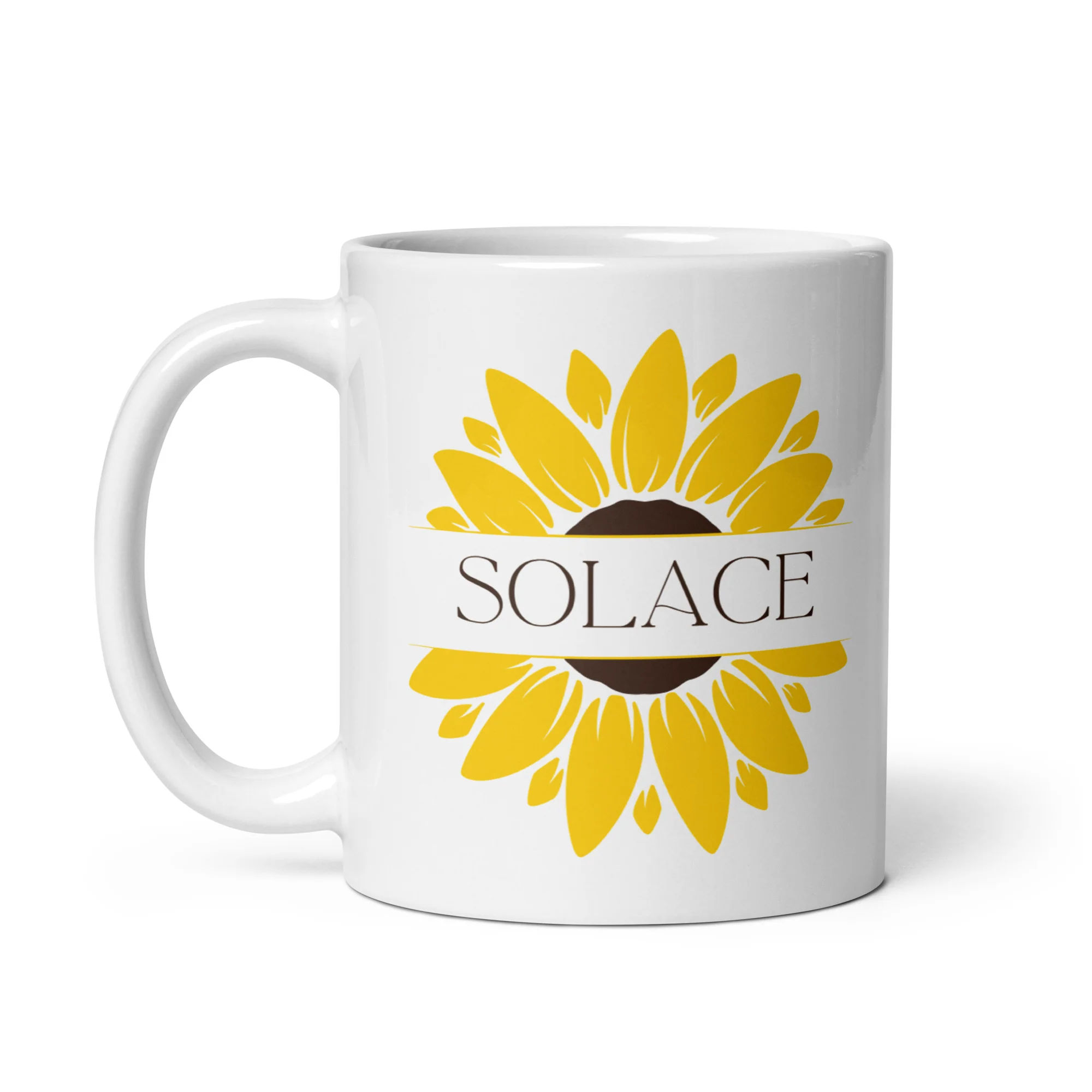 Solace Sunflower: A Bloom of Comfort White Mug - Image 2