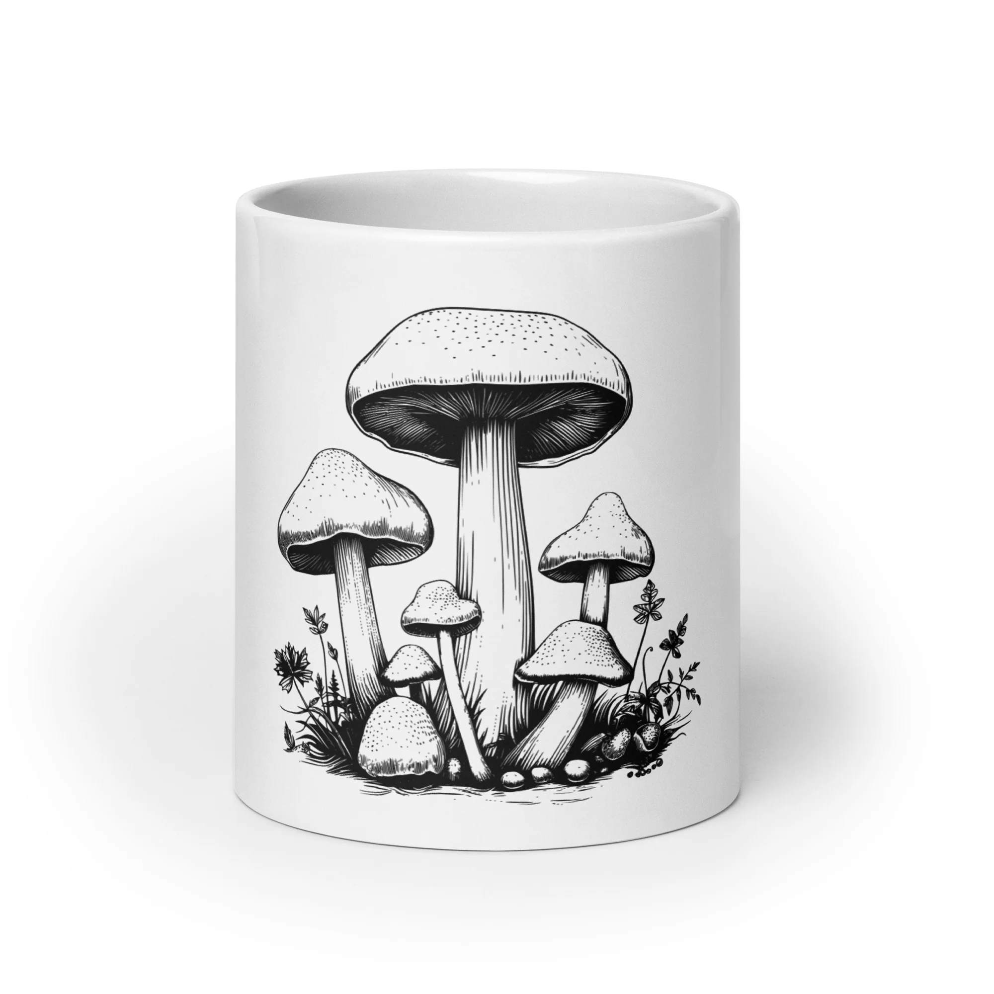 Sophisticated Mushroom Art White Mug - Image 9