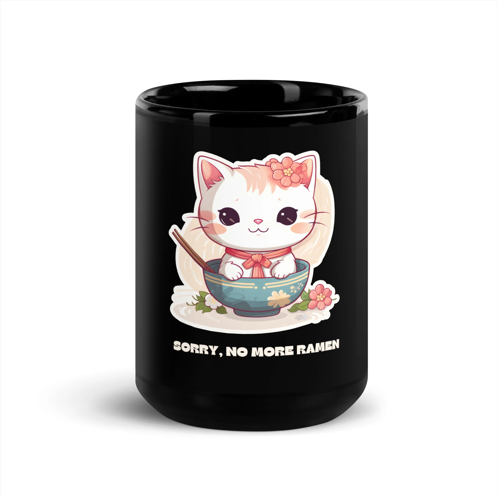 Sorry, No More Ramen: Anime Cat Black Mug - Image 6