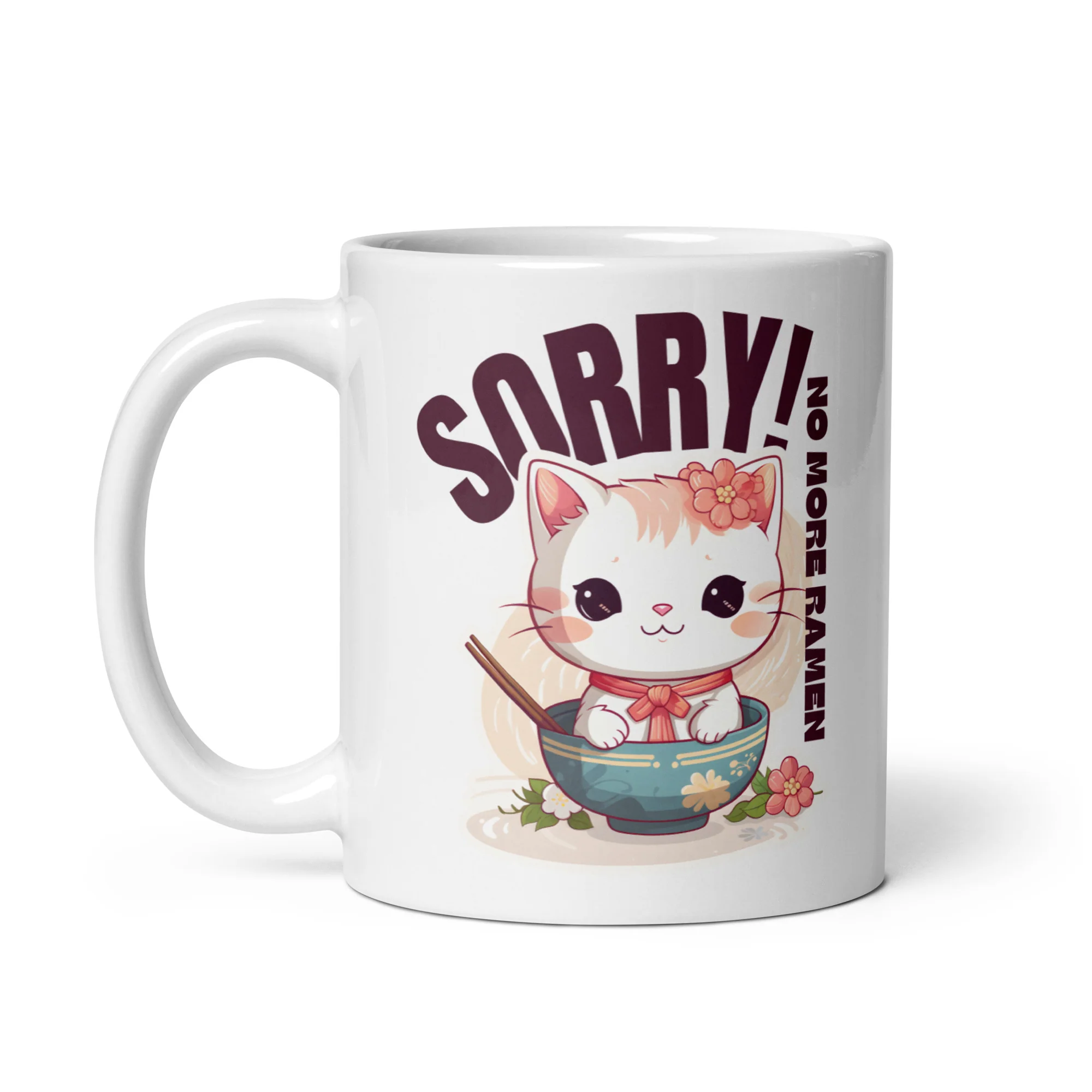 Sorry, No More Ramen: Anime Cat in Bowl White Mug - Image 2