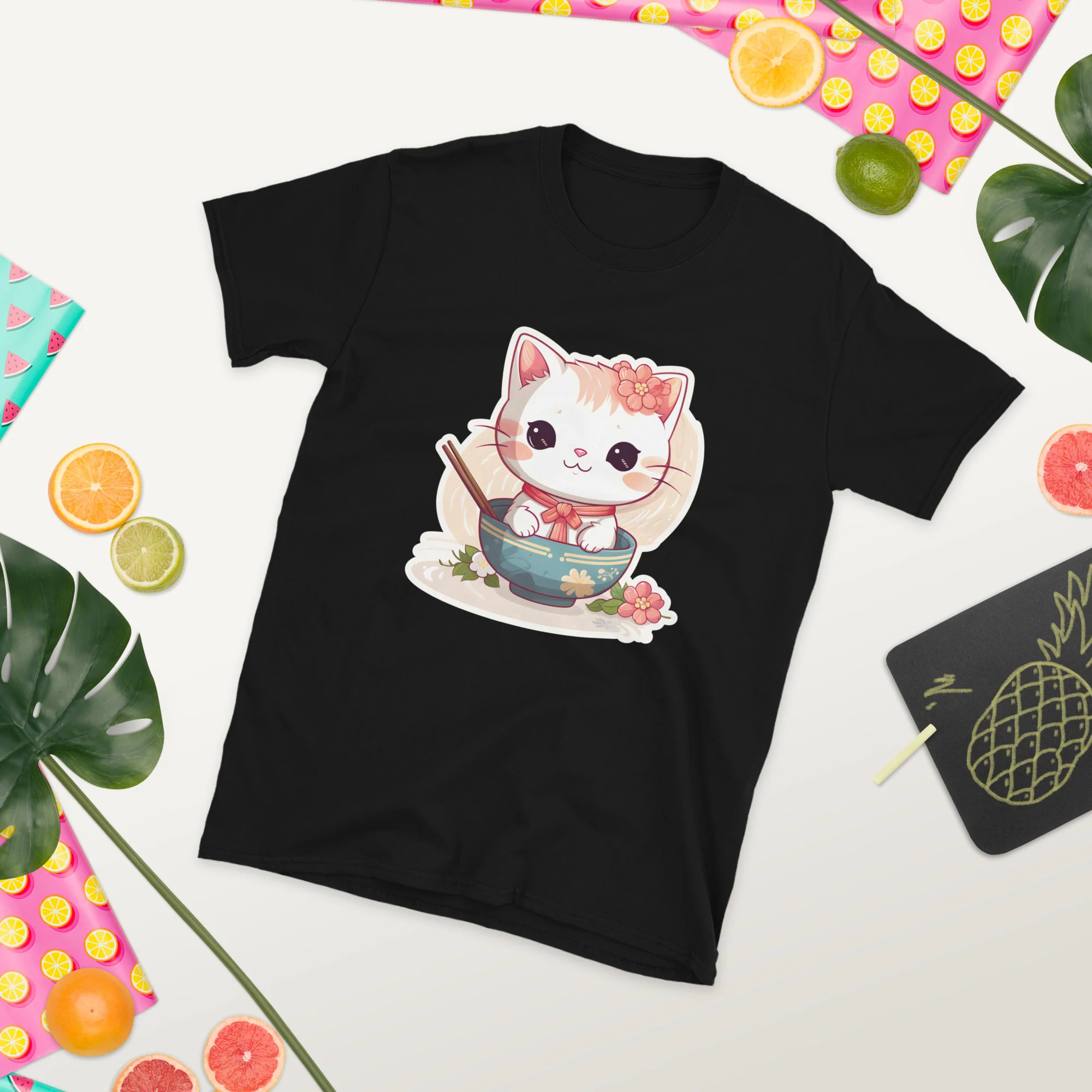 Sorry, No Ramen: Anime Cat in Bowl T-Shirt - Image 3