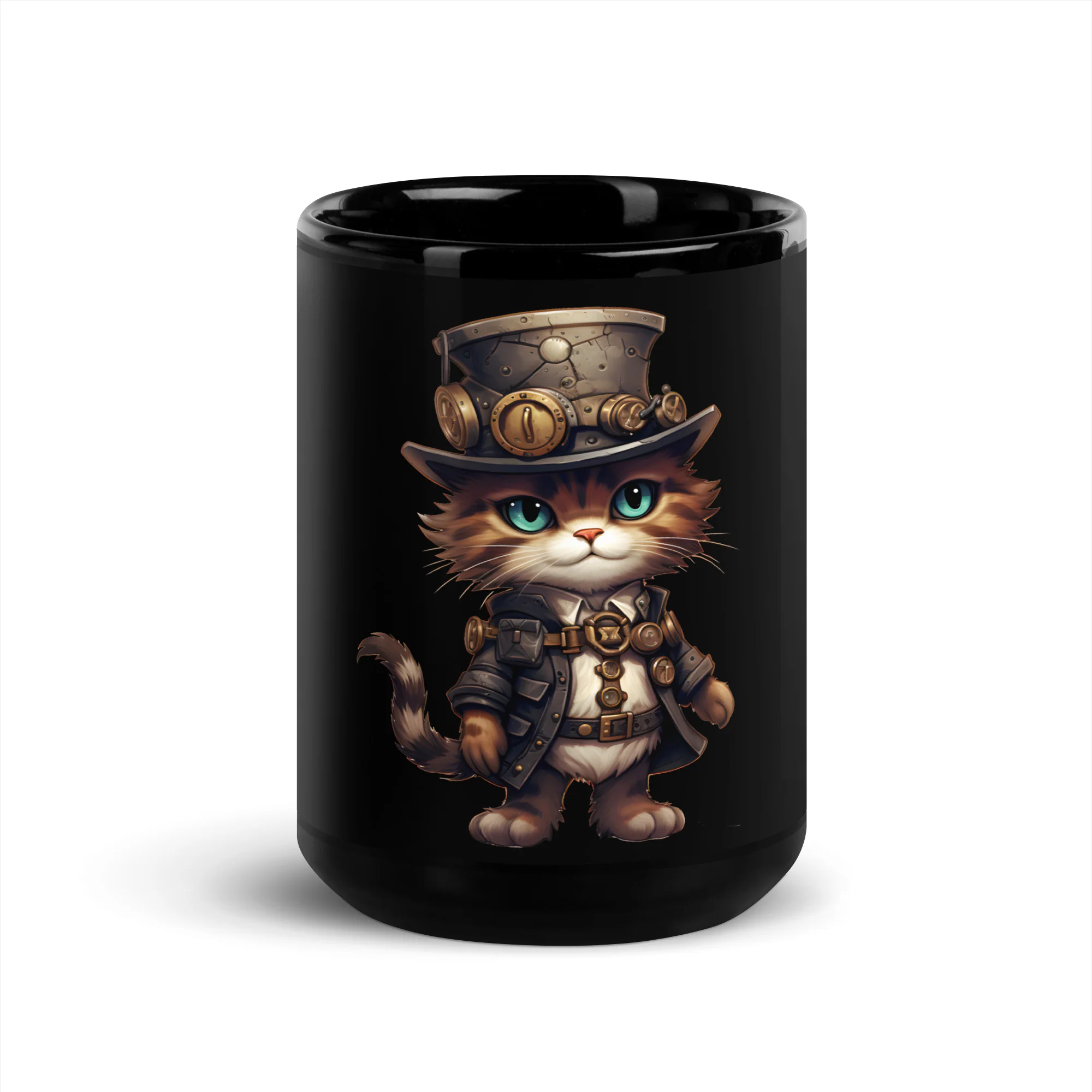 Steampunk Cat The Anime Elegance Black Mug - Image 6