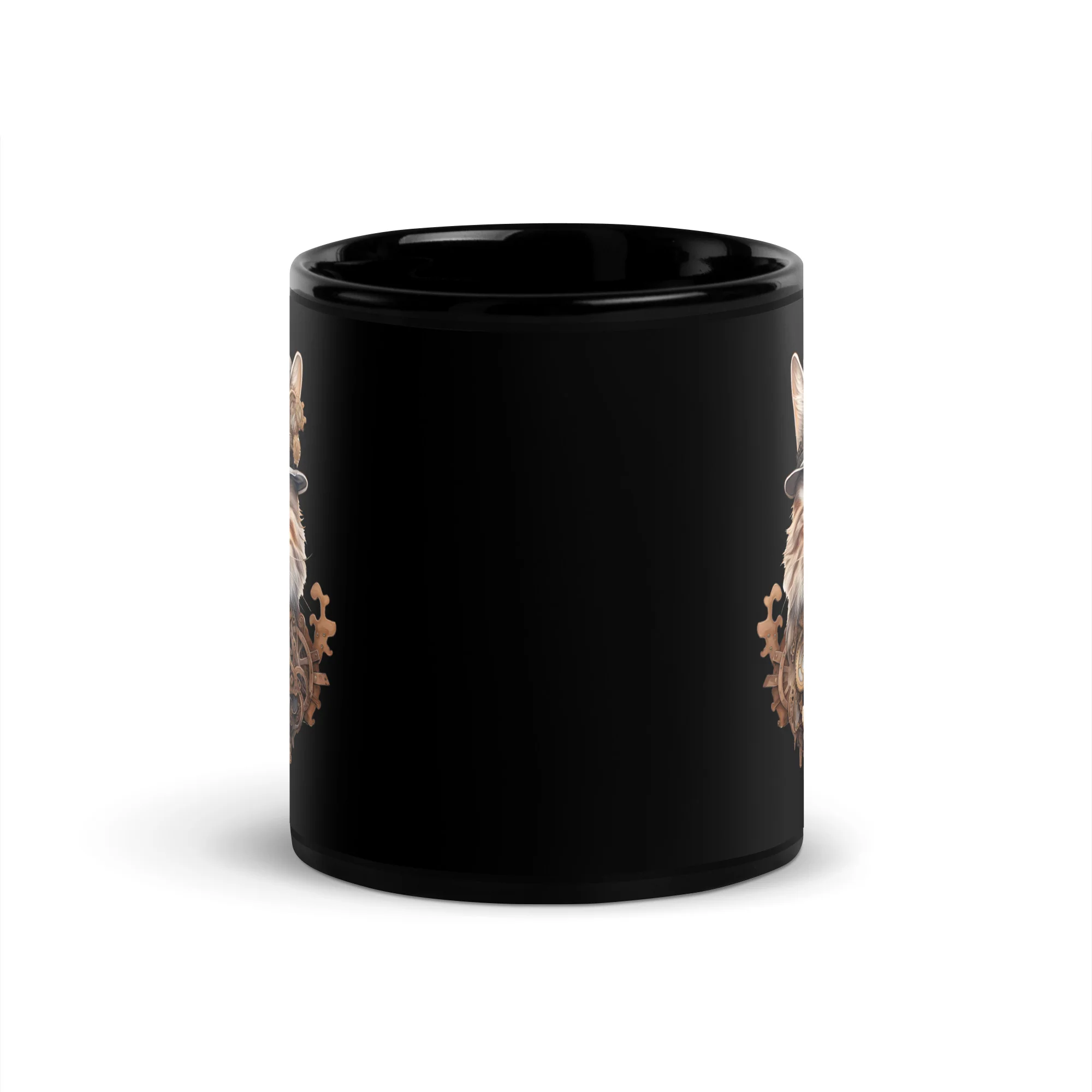 Steampunk Cat: Top Hat & Gears Black Mug - Image 3