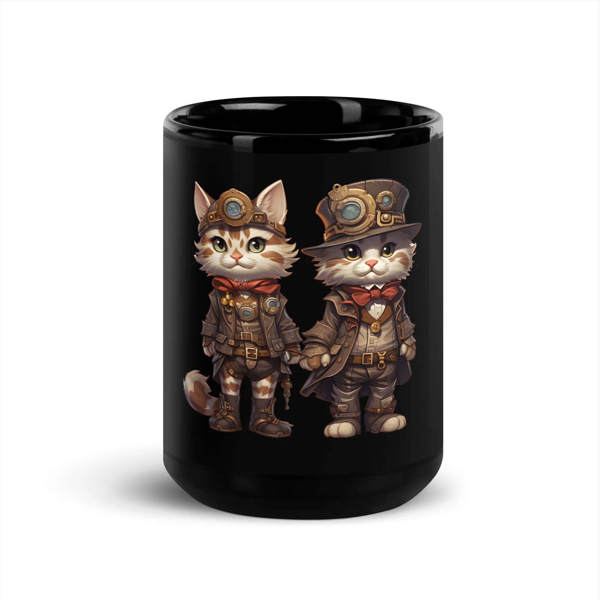 Steampunk Cats Gears and Goggles Black Mug - Image 6