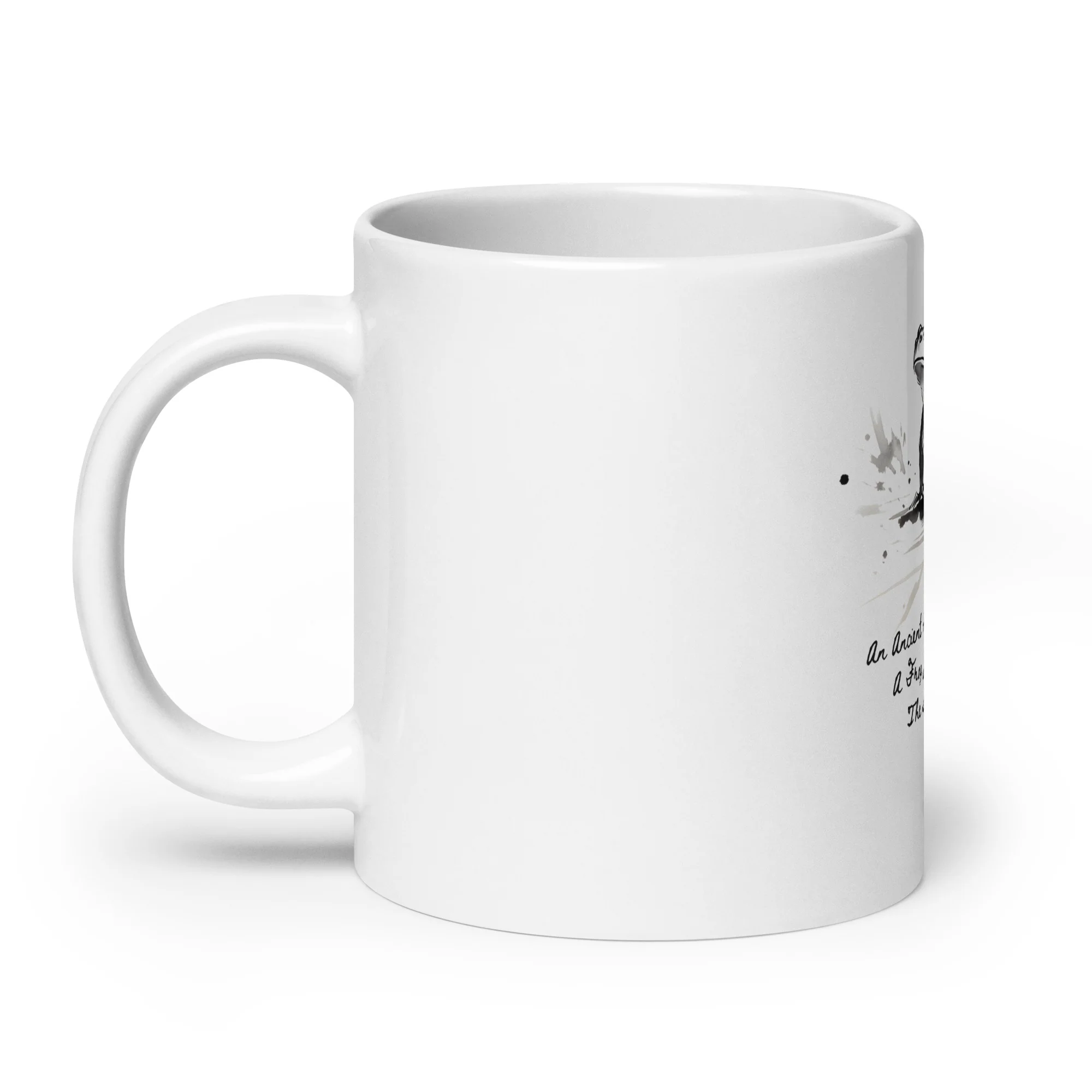 Sumi-e Frog Basho's Poem Sound of Water White Mug - Image 4