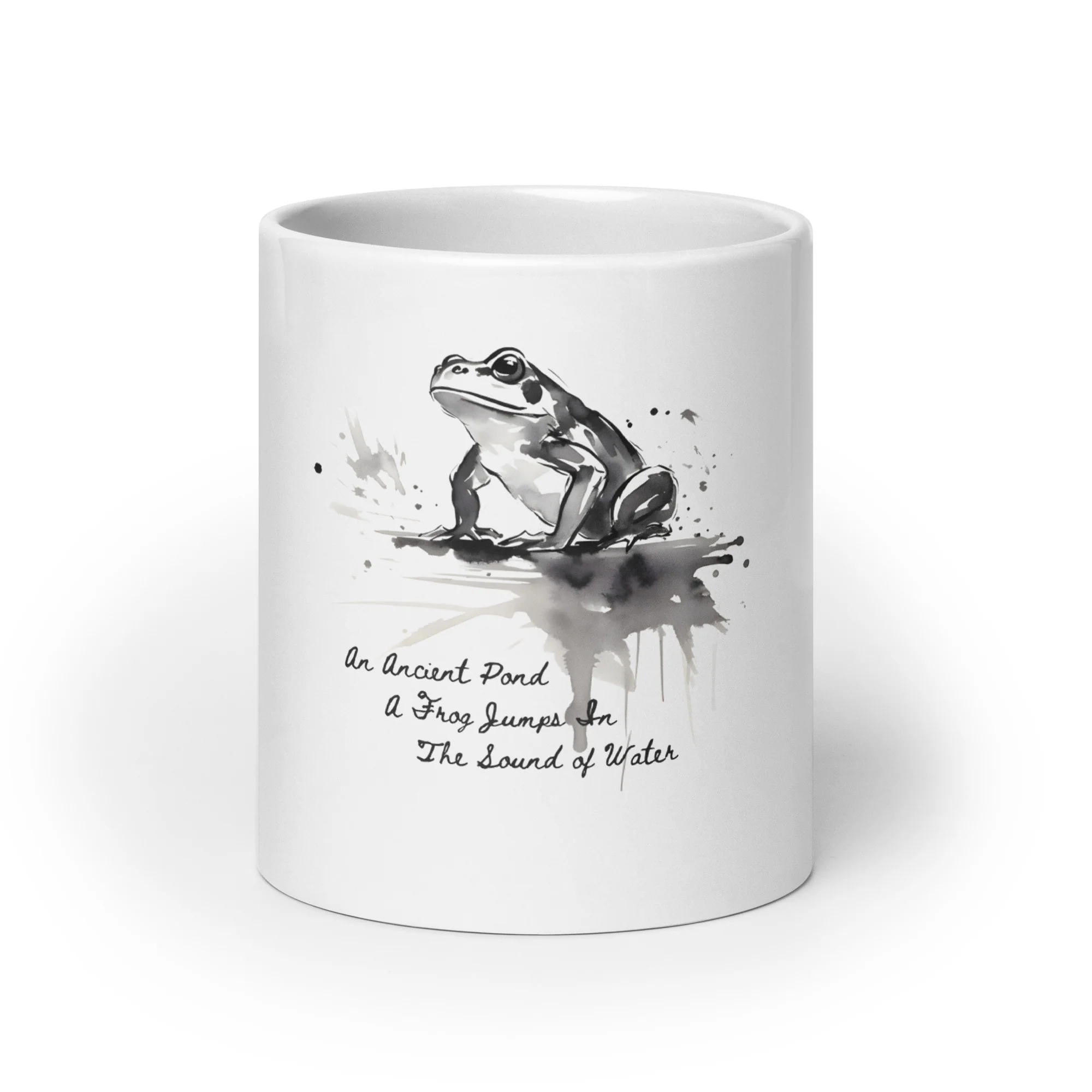 Sumi-e Frog Basho's Poem Sound of Water White Mug - Image 5
