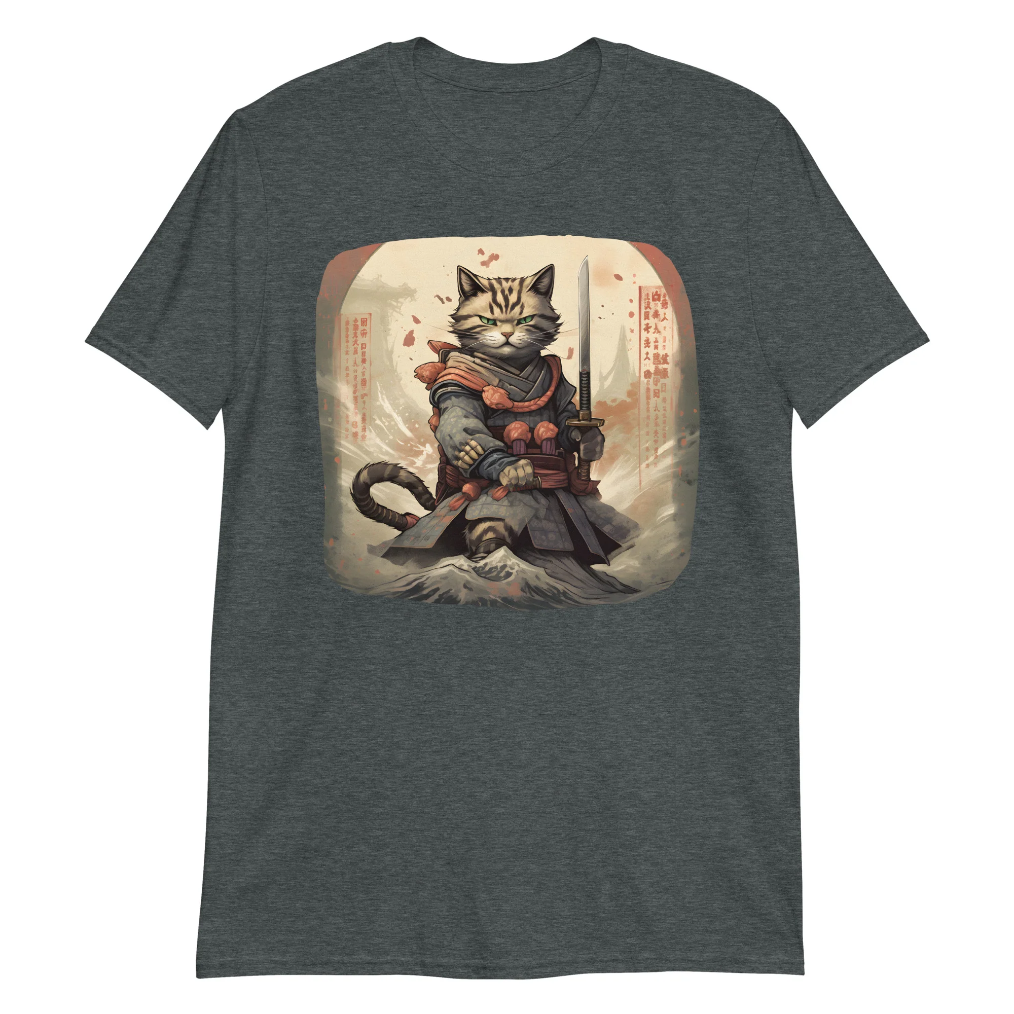Sumi-e Samurai Japanese Cat Standoff T-Shirt - Image 6