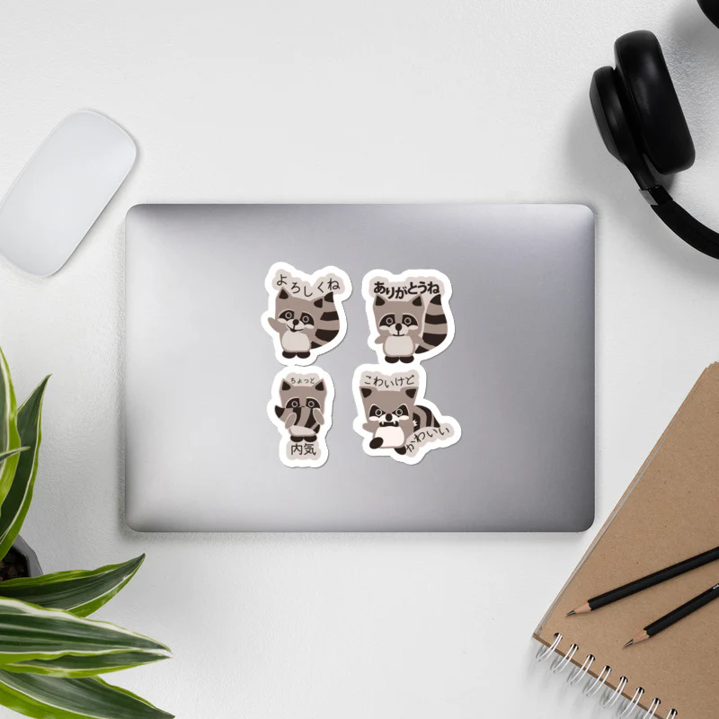 Super Kawaii Raccoon Japanese Greetings 5.5" x 5.5" Bubble-free stickers - Image 3