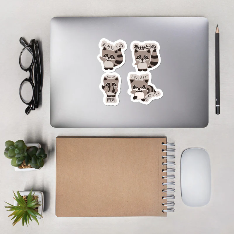 Super Kawaii Raccoon Japanese Greetings 5.5" x 5.5" Bubble-free stickers - Image 4