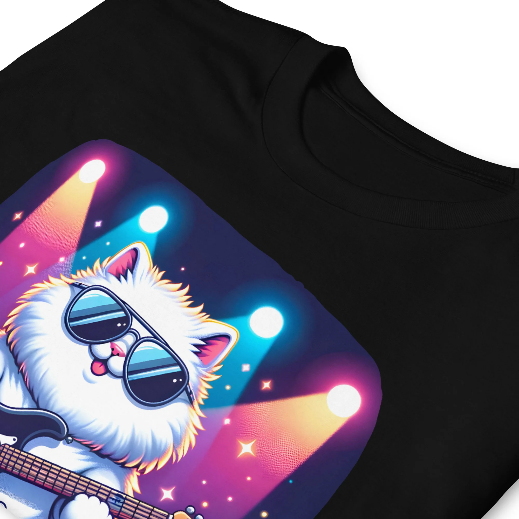 Super Star Japanese Cat Rocker on Stage T-Shirt - Image 2