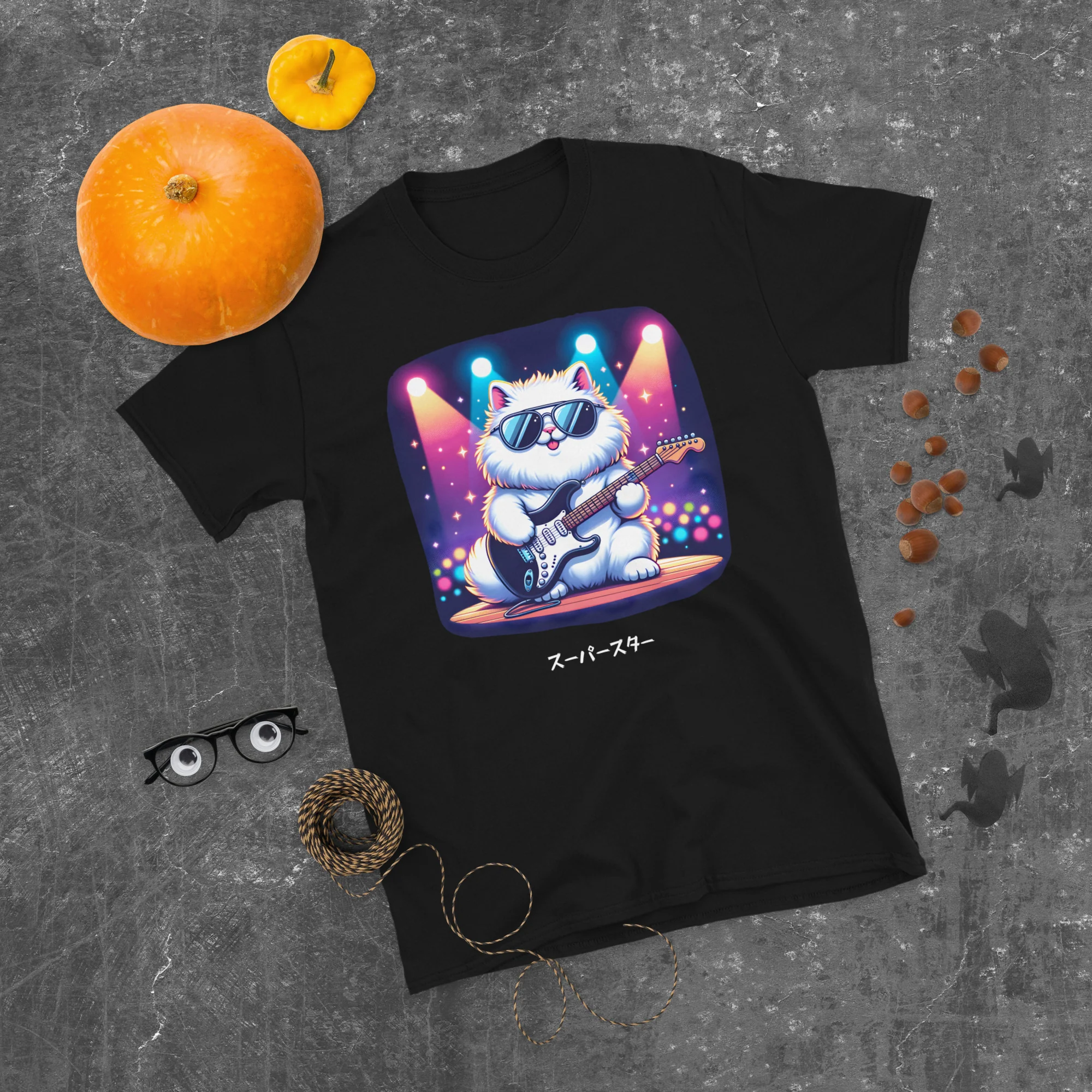 Super Star Japanese Cat Rocker on Stage T-Shirt - Image 4