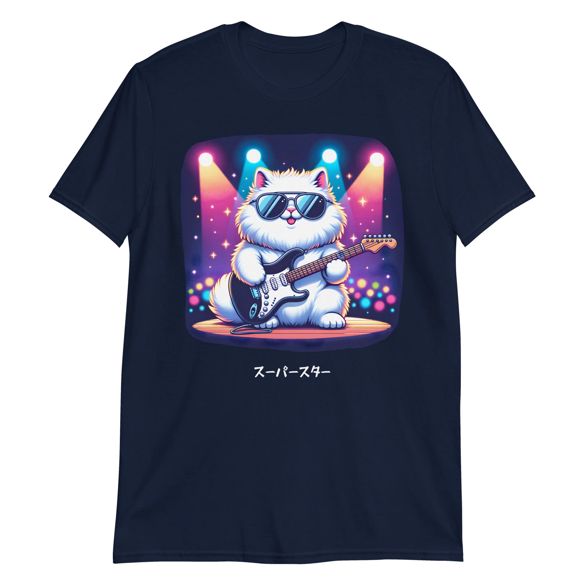 Super Star Japanese Cat Rocker on Stage T-Shirt - Image 5