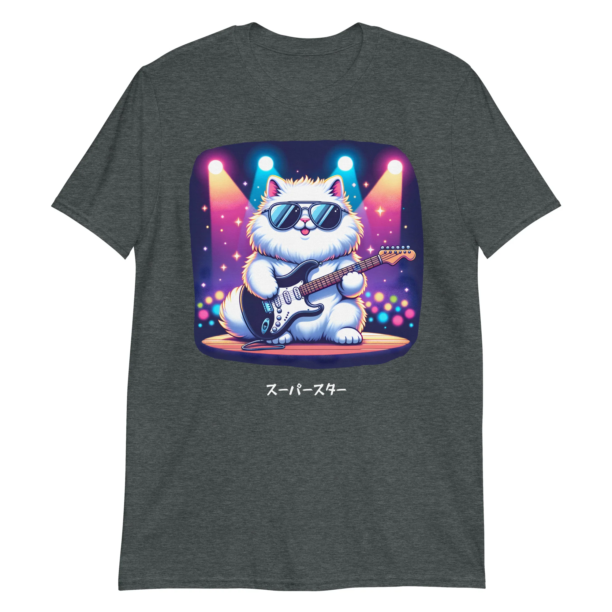 Super Star Japanese Cat Rocker on Stage T-Shirt - Image 6