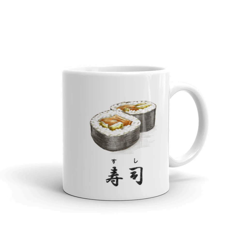 Sushi Roll with the Japanese Kanji for Sushi Mug