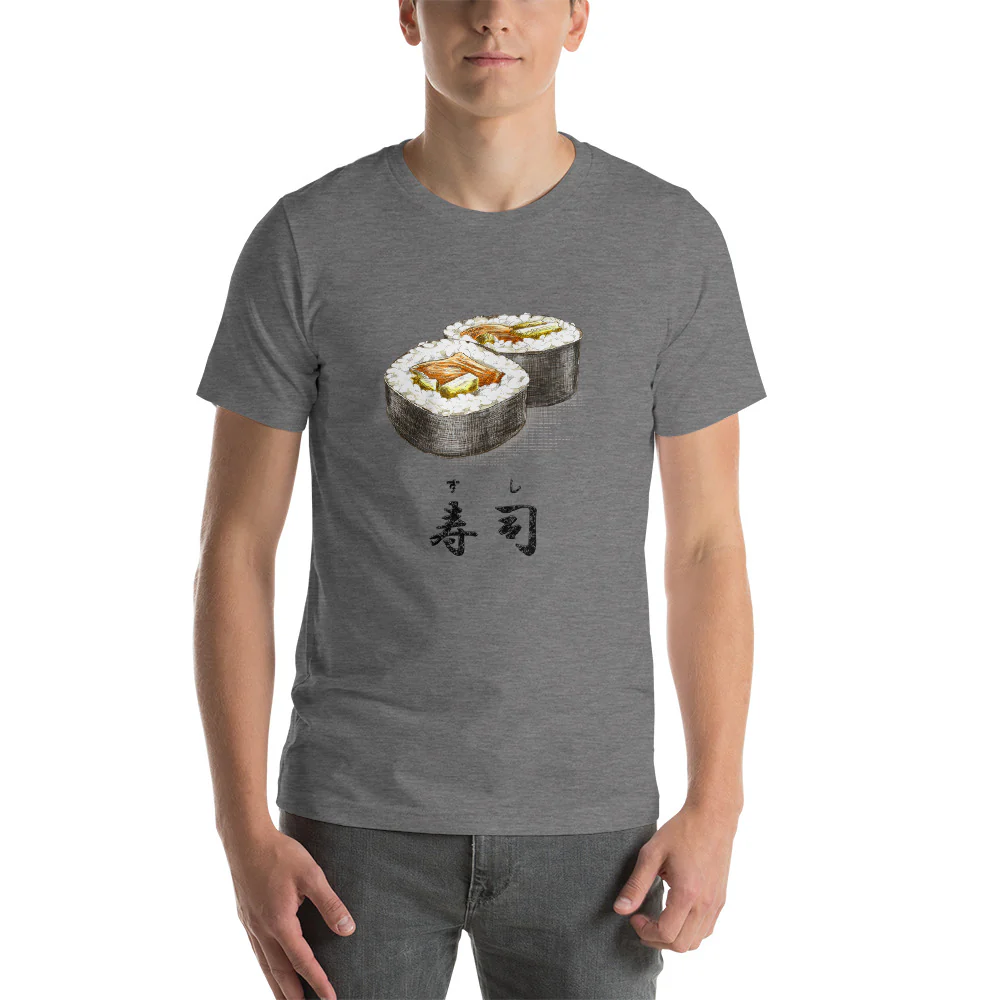 Sushi Roll with the Japanese Kanji for Sushi T-Shirt. Short-Sleeve Unisex T-Shirt - Image 6