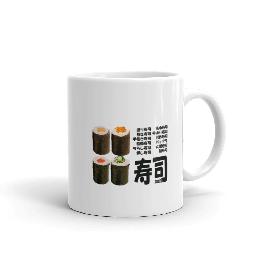 Sushi Rolls with Sushi Varieties in Japanese Mug