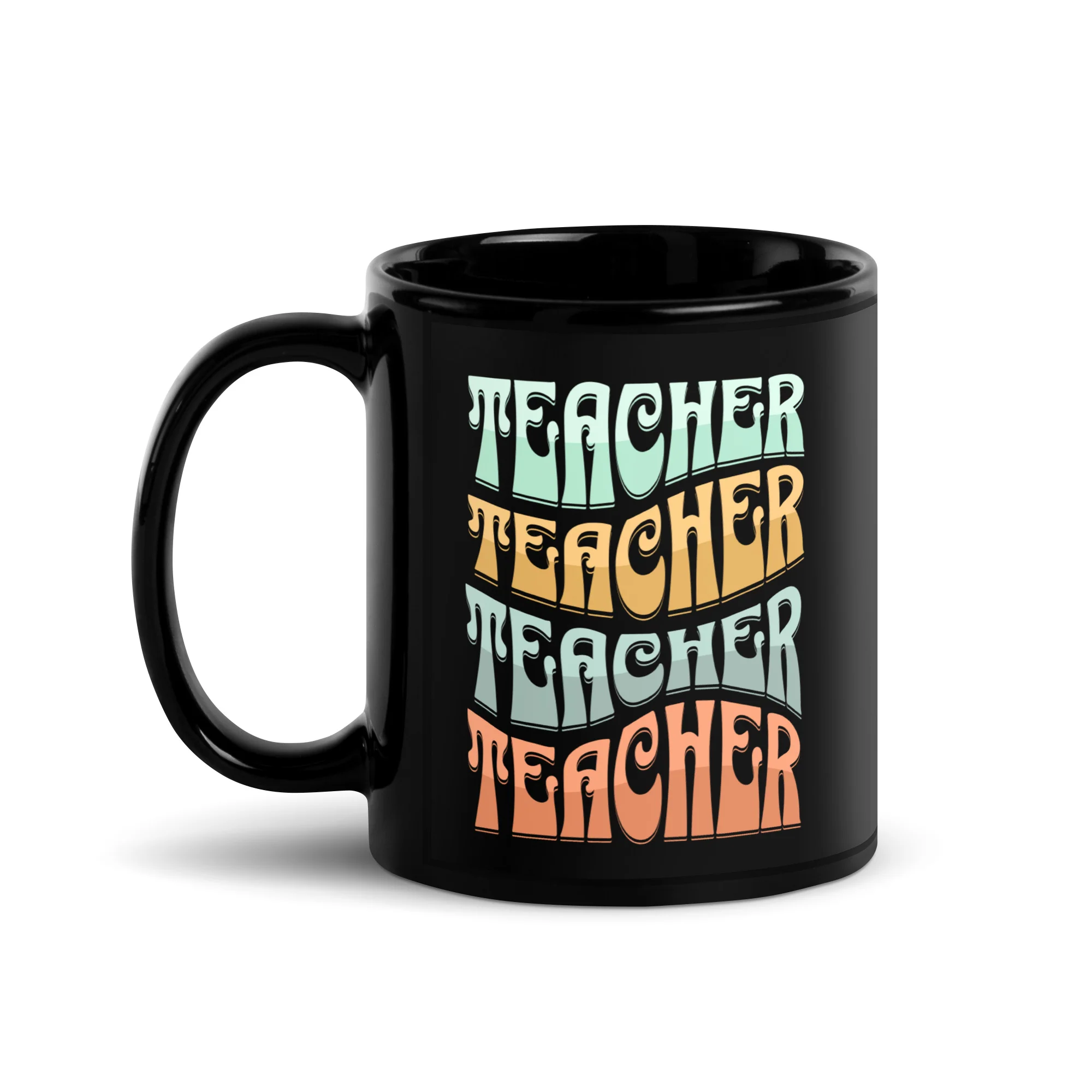 Teacher Waves Text Art Black Mug - Image 2