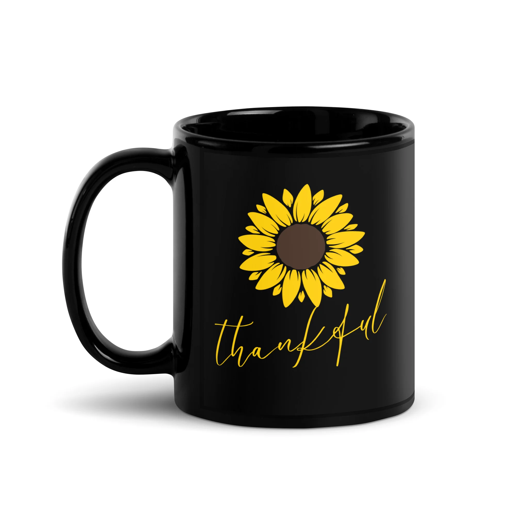 Thankful Sunflower Uplifting Art Black Mug - Image 2