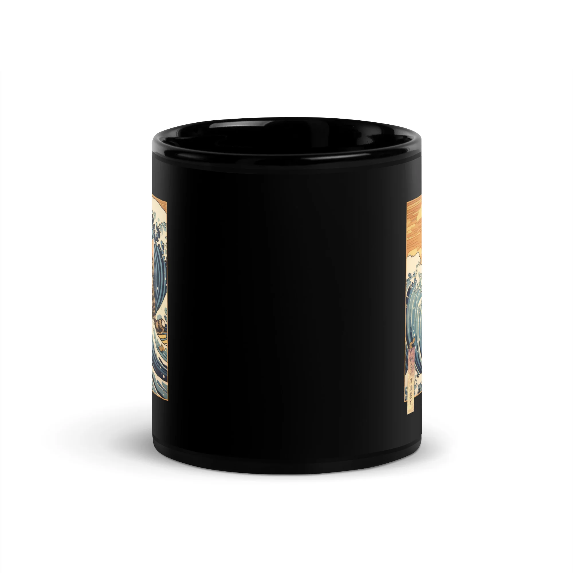 Ukiyo-e Cat Off the Coast of Kanagawa Black Mug - Image 3