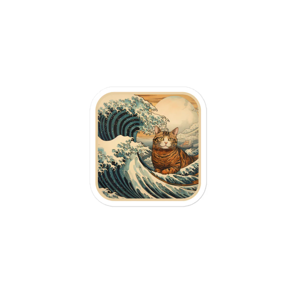 Ukiyo-e Cat Resting the Wave Sticker